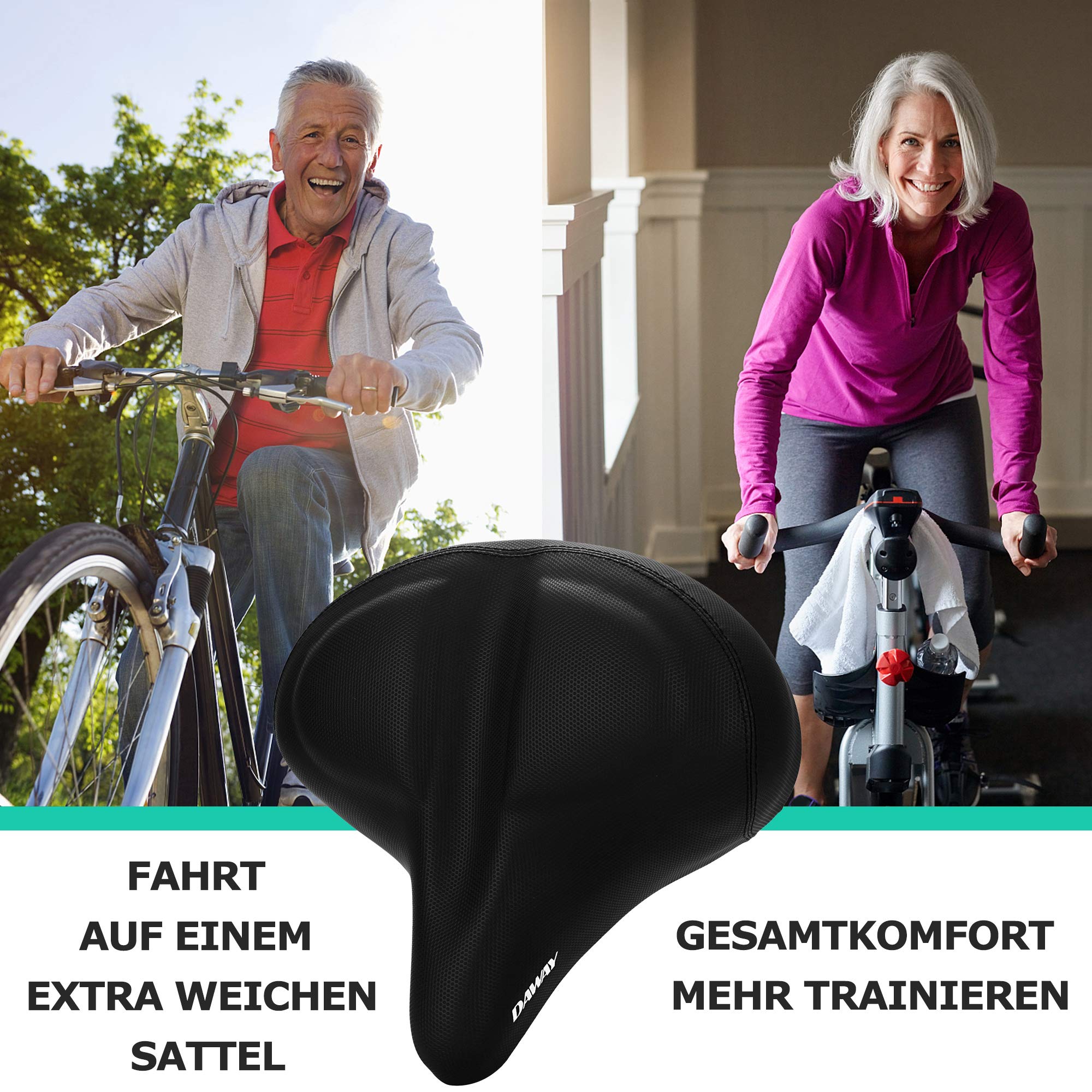 DAWAY Übergroßer Bequemer Fahrradsattel - Extra Weicher Schaum Gepolstert Fahrrad Sattel für Damen, Herren & Senioren - Universeller Ersatzsattel für Heimtrainer, MTB, E-Bike, Cityrad & Rennrad