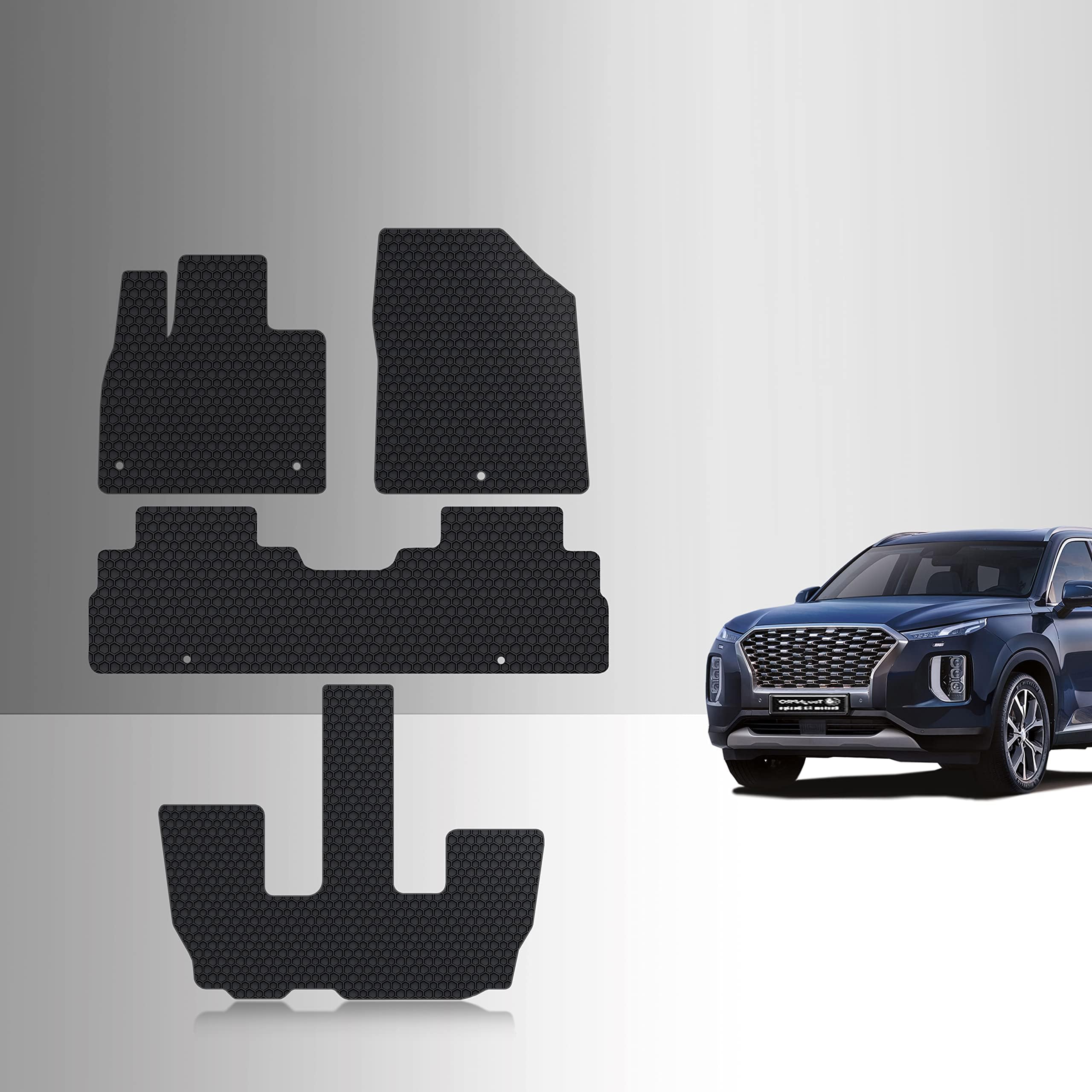 TOUGHPROFloor Mats Accessories Set + 3rd Row Compatible with Kia Telluride All Weather Heavy Duty Black Rubber 2020 2021 2022 2023 2024 2025
