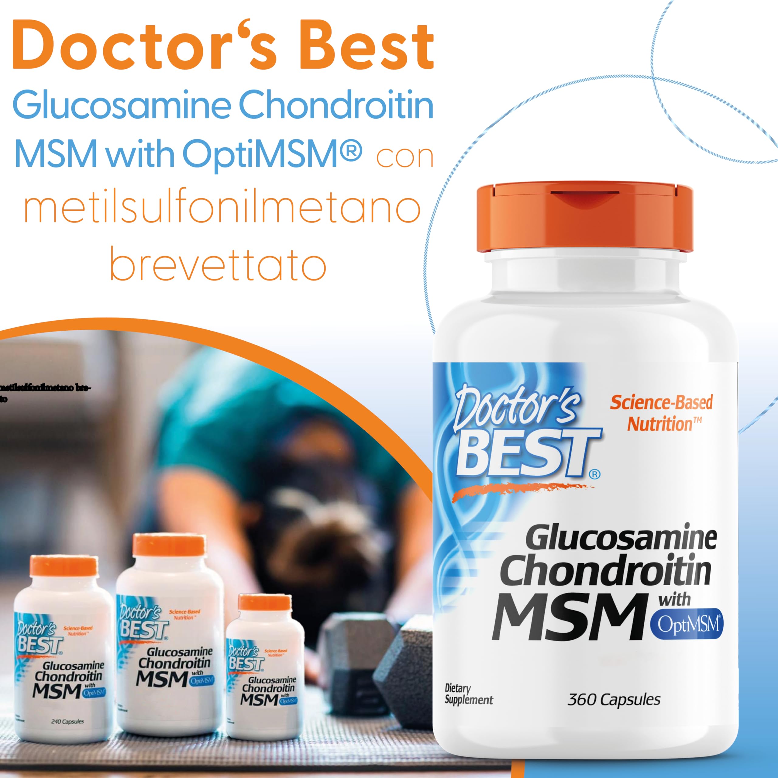 Doctor's Best, Glucosamina-Condroitina MSM, con OptiMSM, 360 Capsule, Testato in Laboratorio, Senza Soia, Senza Glutine, Non OGM