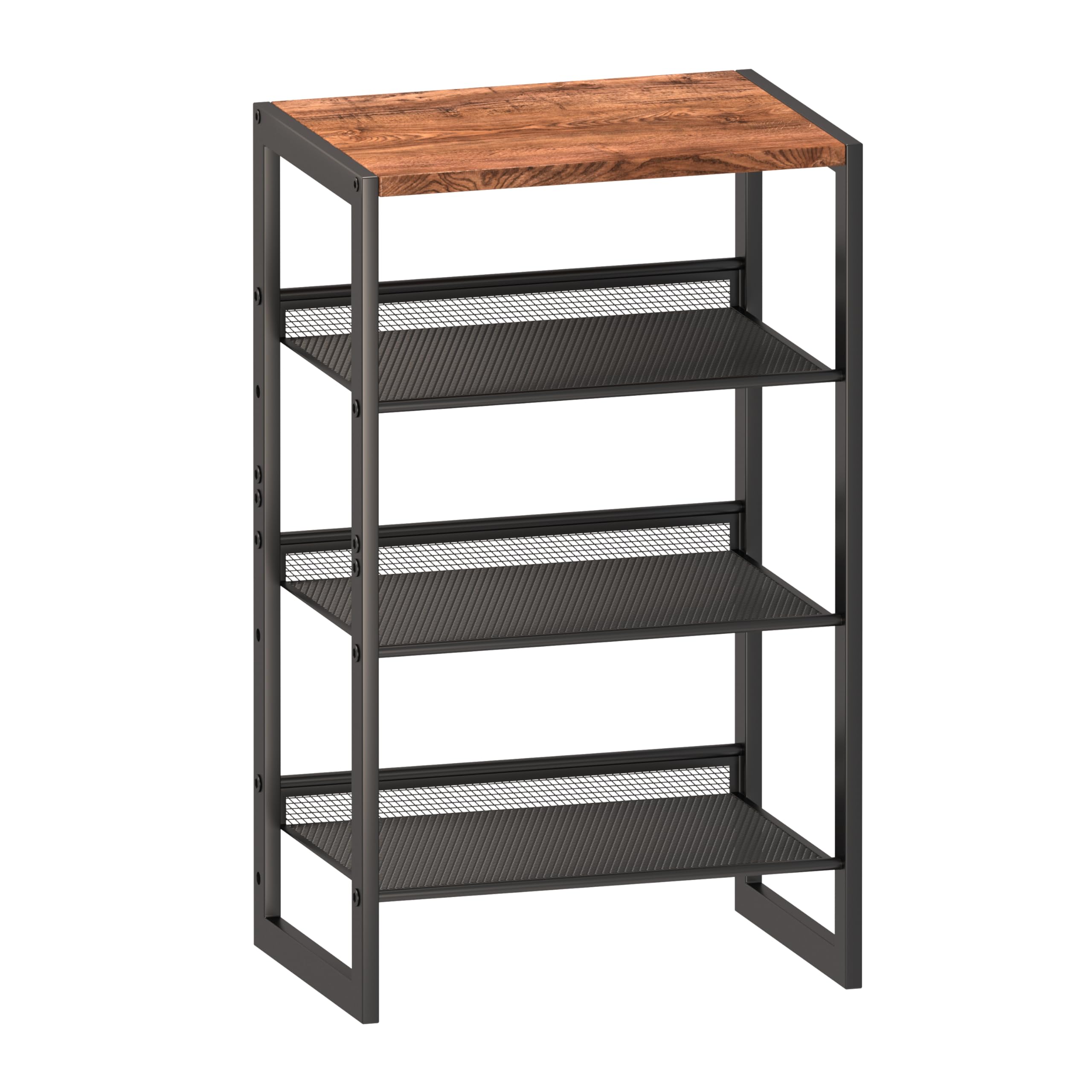 CHEMPFR Schmales Schuhregal mit 4 Ebenen, schmales platzsparendes Regal mit dekorativer Holzplatte und Stahlgeflecht, Eingangs-/Schrank-/Schlafsaal-Organizer, 41 x 30 x 70 cm