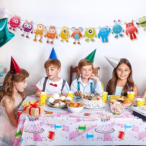 Miniatura 5 de Cartel de Little Monster para decoración de fiesta de cumpleaños con temática de monstruo, suministros de fiesta de baby shower, guirnalda de