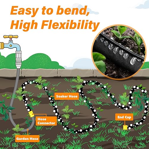 Miniatura 3 de Manguera de remojo de alta resistencia mejorada de 15 pies, mangueras de jardín planas gruesas, tubo de riego por goteo flexible y a prueba de