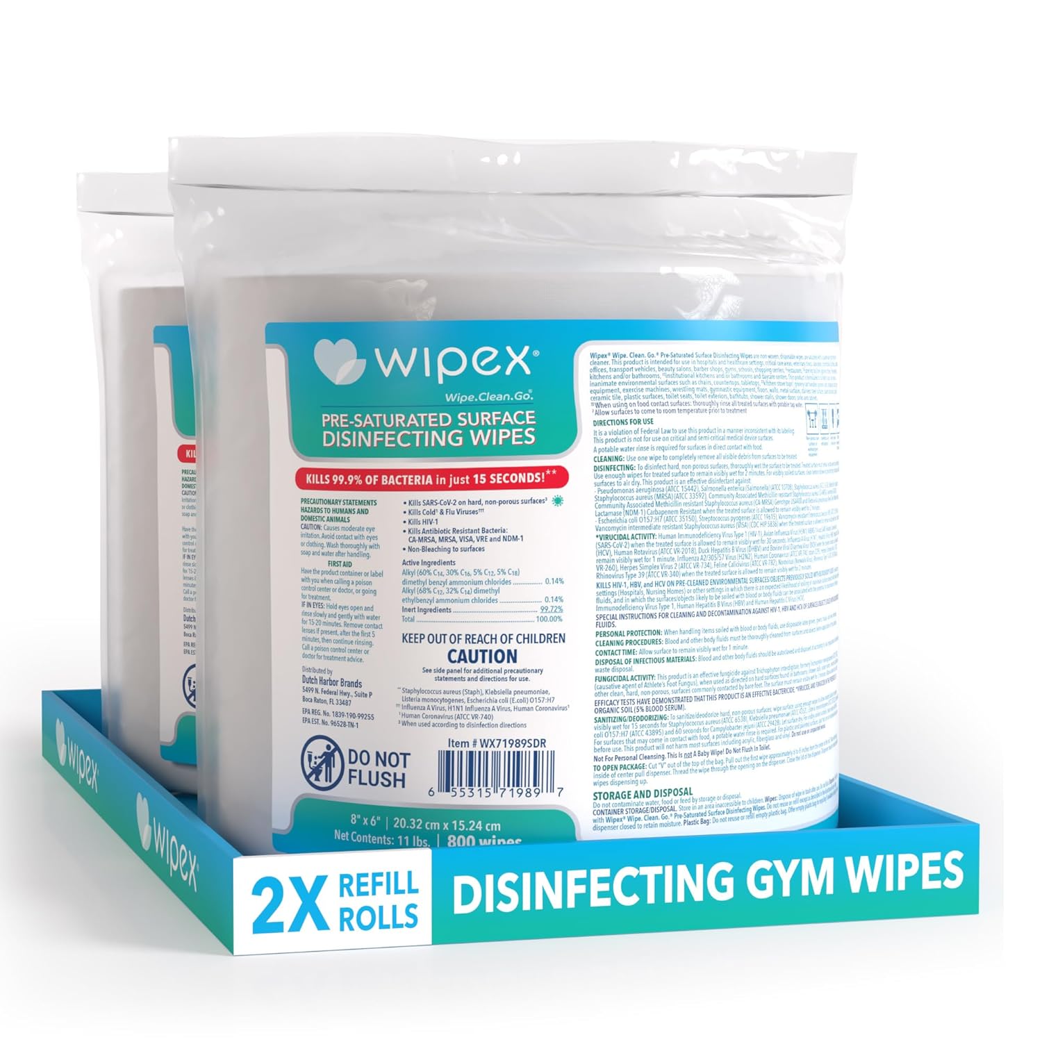 Wipex Disinfecting Wipes for Workout Equipment - EPA Registered Antibacterial Wipes for Commercial Gym Studios and Fitness Surfaces