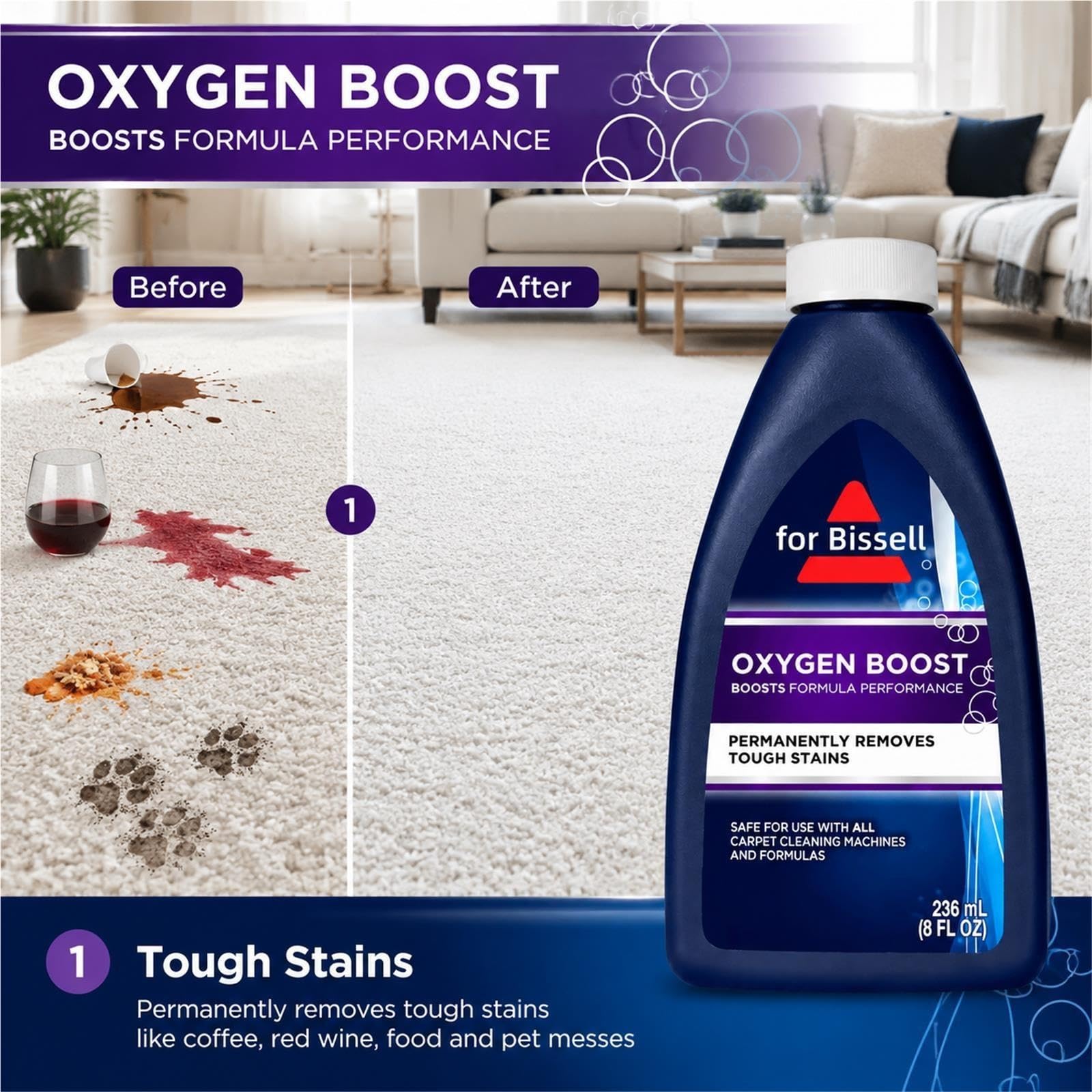 Compatible avec Bissell, Liquide Nettoyant à l'Oxygène Actif, 236ML