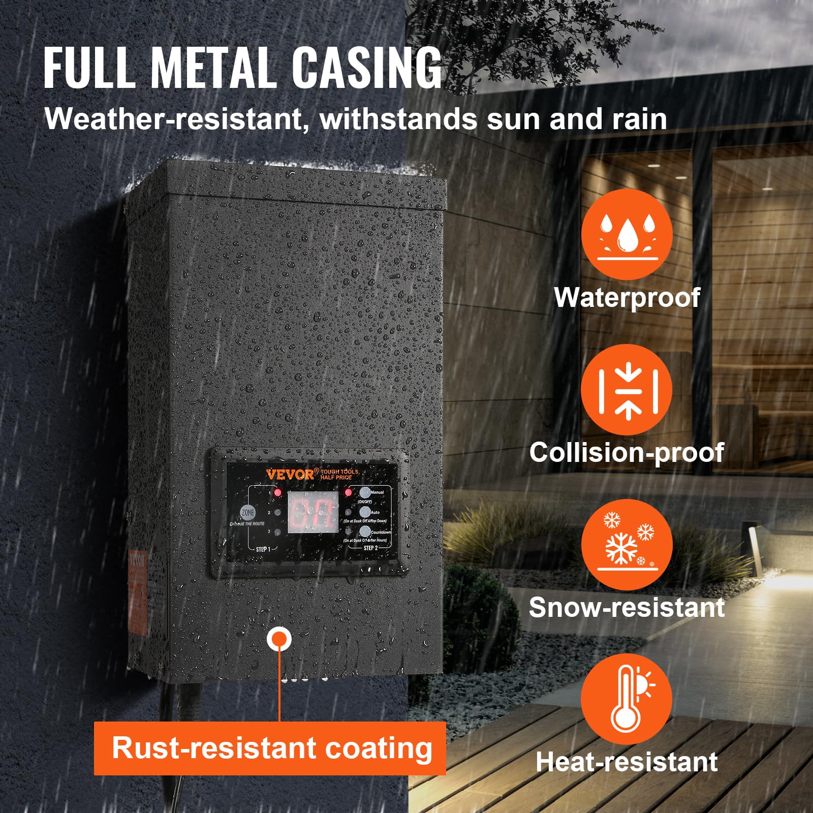 VEVOR 200W Low Voltage Landscape Transformer with Timer and Photocell Sensor, Waterproof Landscape Lighting Transformer, 120V AC to 12V AC for Outdoor, Spotlight, Pathway Light, Pool Light, ETL.