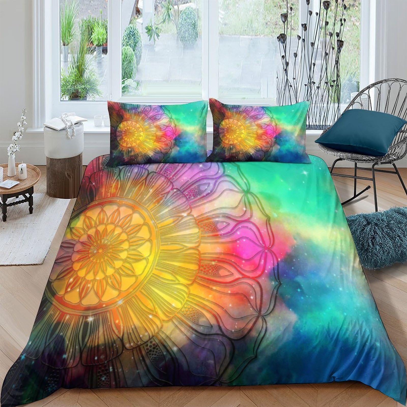 Ctjqhvkz Style-7 3D Printed Mandala Sunburst Fitted Sheet Microfiber Soft Colorful Abstract Mattress Cover For Bedroom Guest Room Decor Single（135X200cm）