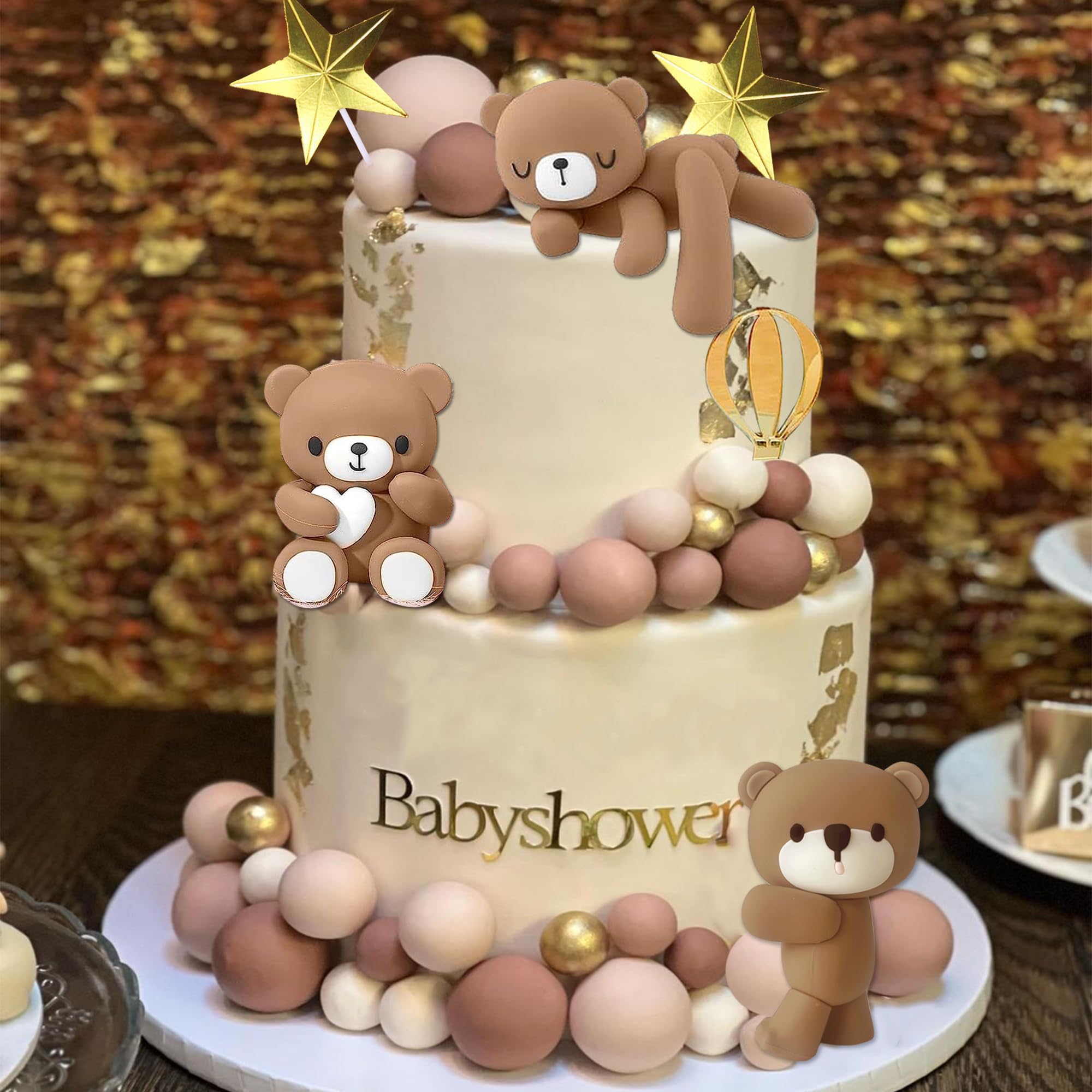Décorations de gâteau en forme d'ours avec lettres de bébé pour garçon et fille, fête prénatale, fête d'anniversaire (vert