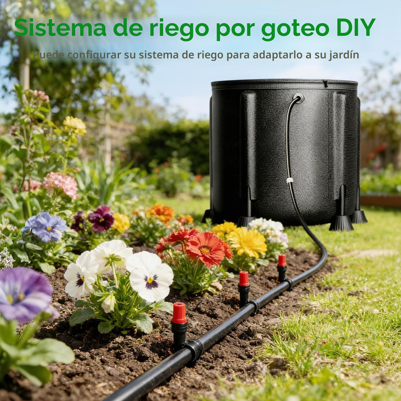 Sistema de riego automático, kit de riego por goteo con bomba de agua | 15 vatios y cubo de 50 litros, 4 bolsas de cultivo de tela no tejida, sistema de riego para vacaciones para jardín, plantas