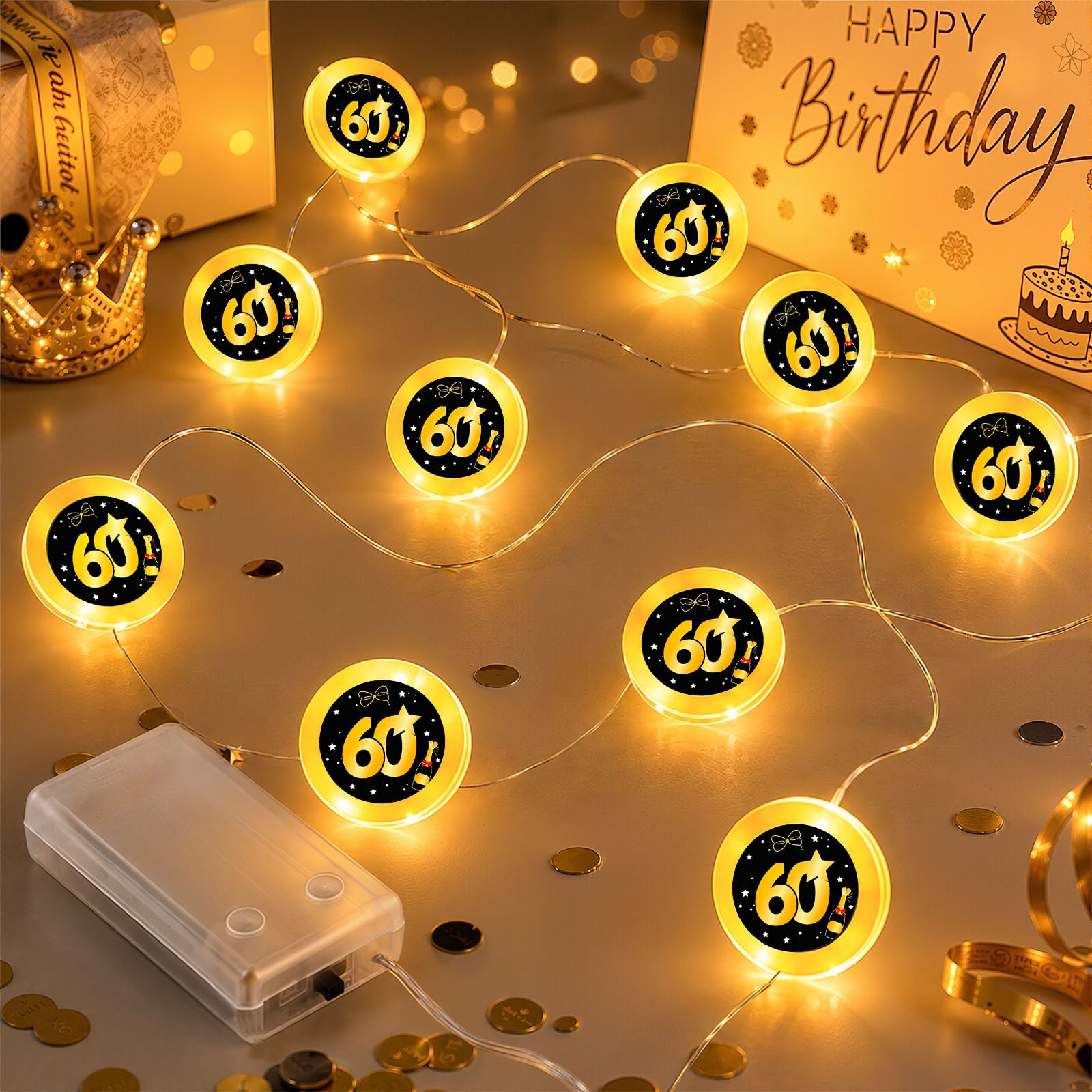 Anruzon 60th Birthday Decoration - 2 m 20 LED Fairy Lights Battery Operated