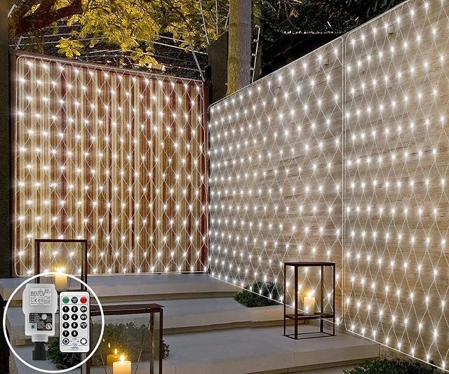 3M x 2M 200LED Outdoor Net Light Christmas Tree Light Mains Powered Mesh Light Outside Garden Light Linkable with Remote for Xmas Gazebo Fence Decor(White)