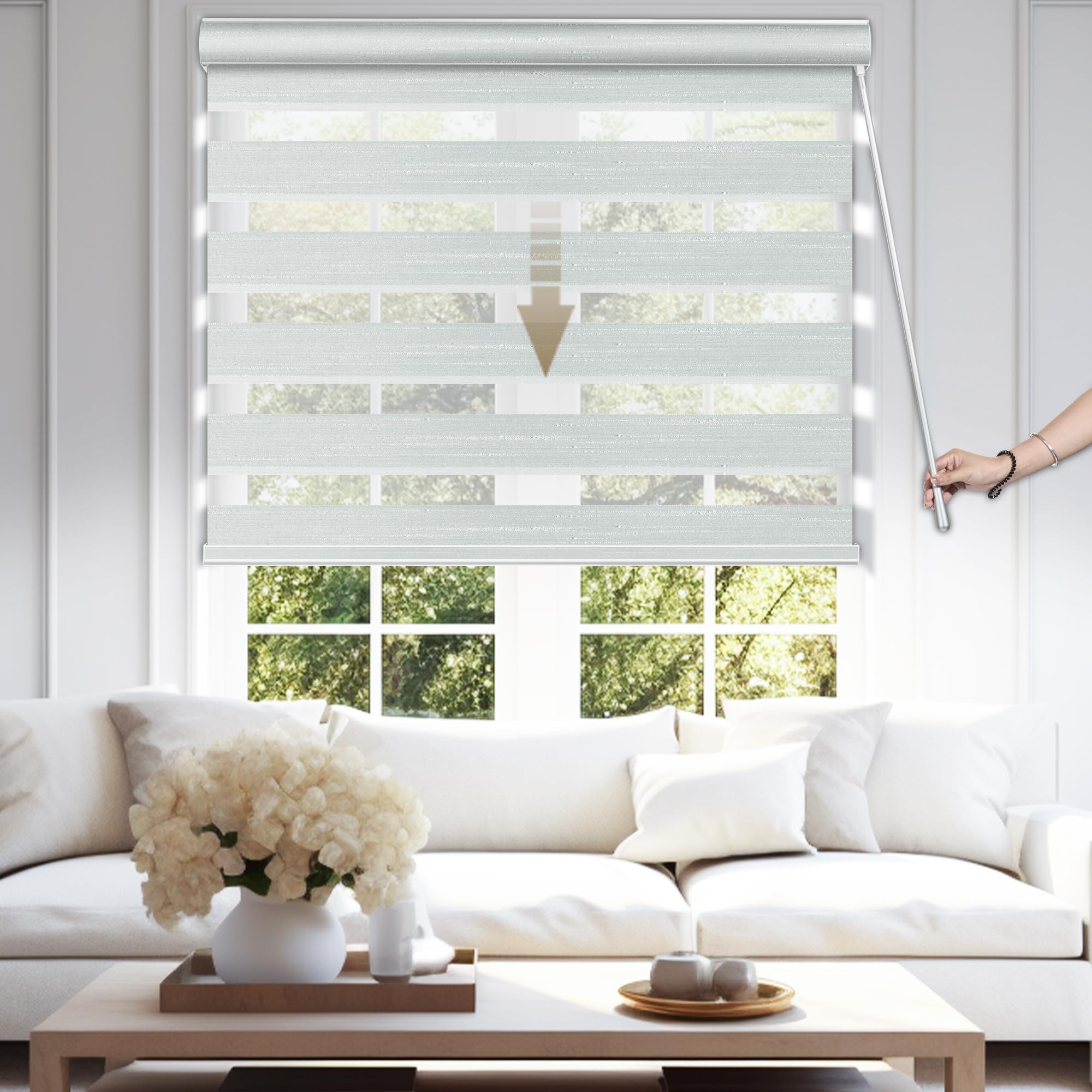 HOTSOON Zebra Blinds for Windows, Easy to Operate-Install,Automatic Descending Function,Blackout-Filtered Light Control,Durable Safe for Office-Home