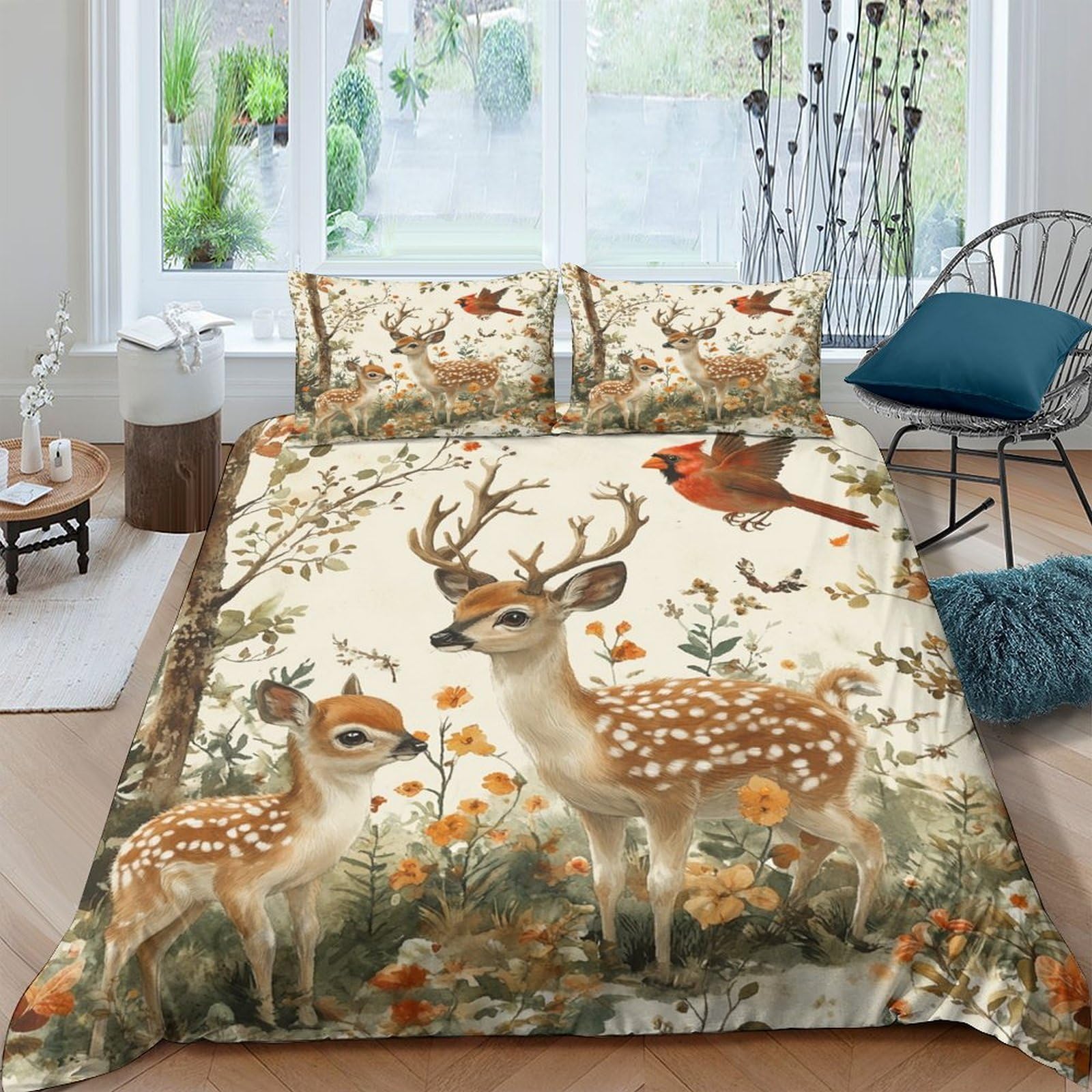 Ctjqhvkz Style-6 3D Printed Forest Deer Fitted Sheet Microfiber Anti-Slip Woodland Bird Mattress Cover For Bedroom Guest Room Decor Single（135X200cm）