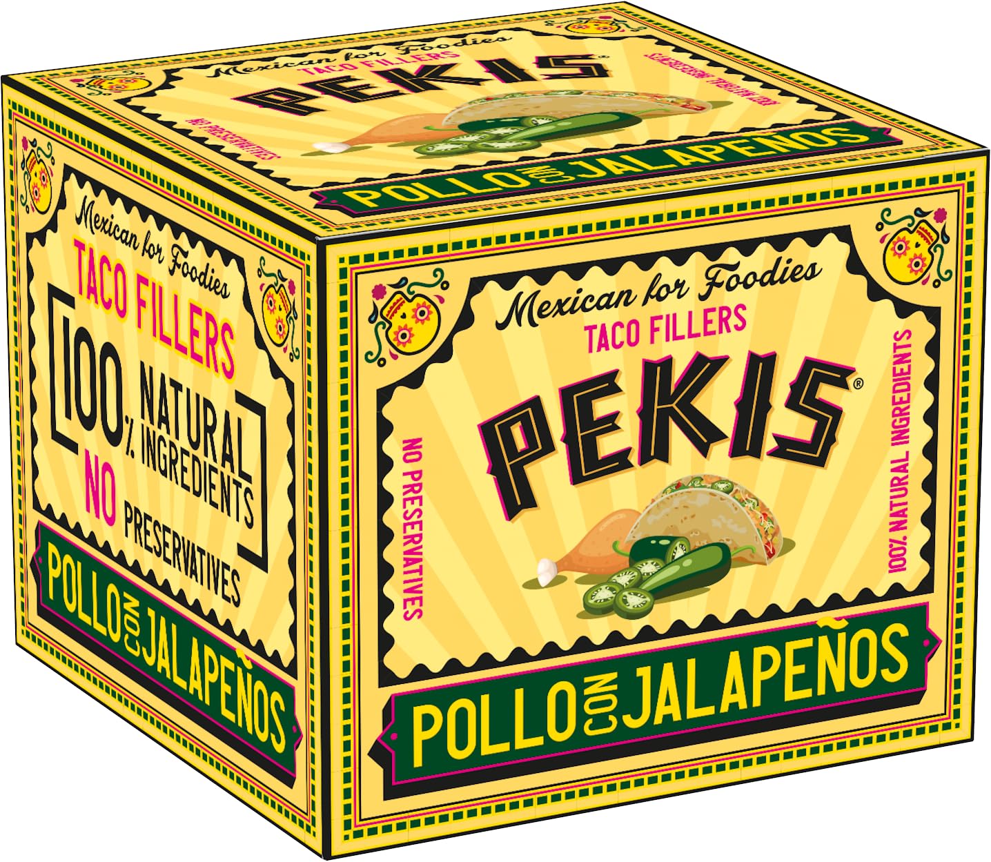 Pekis Pollo con Jalapeños Ready Meal 400g | 42% Chicken with Black Beans, Corn & Rice | Spicy Microwave Meal Ready in 60 Seconds | No Preservatives | Ideal for Tacos & Wraps | Serves 4 Shells
