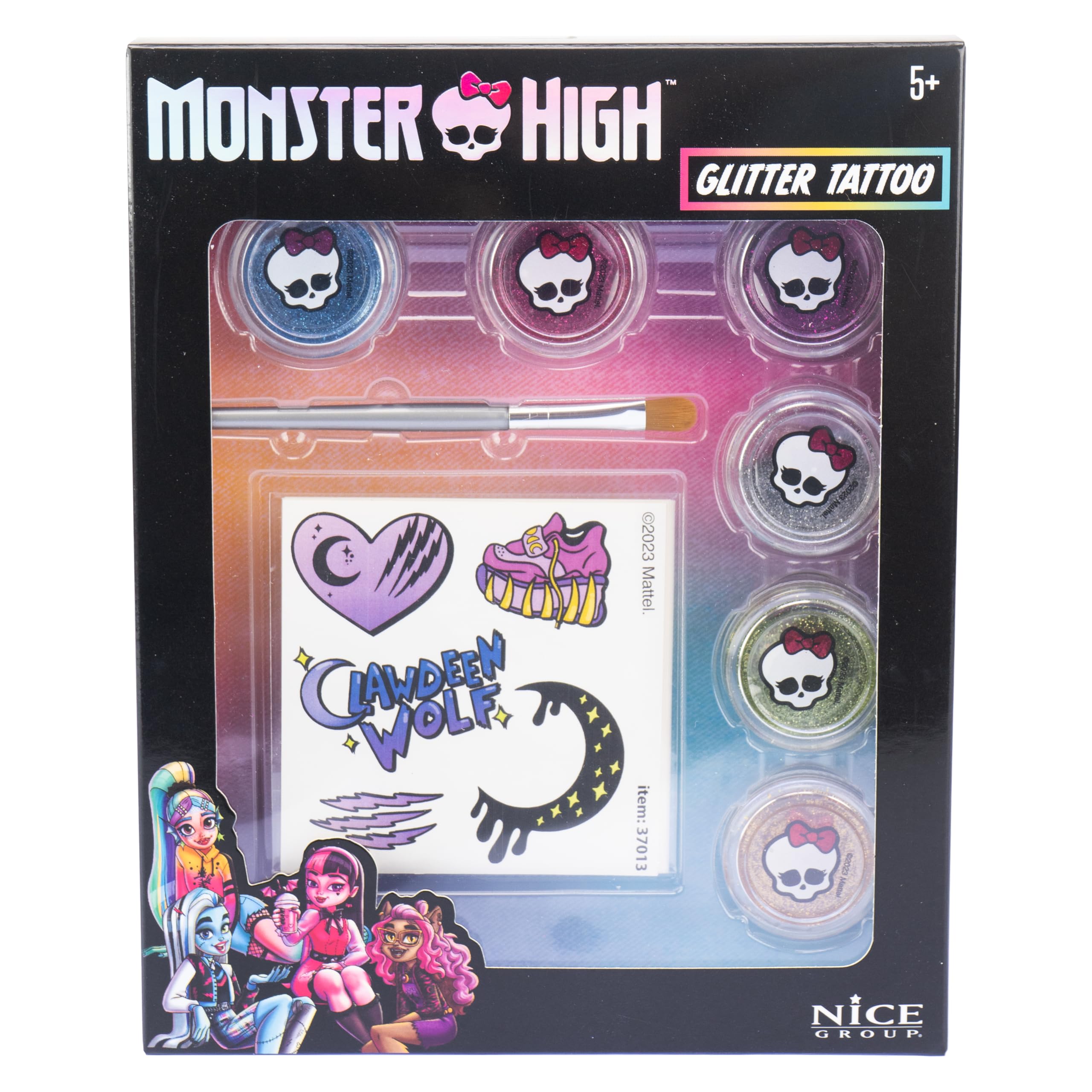 Nice Group - Monster High Glitter Tattoo, zestaw brokatowych tatuaży i pudru dla dzieci