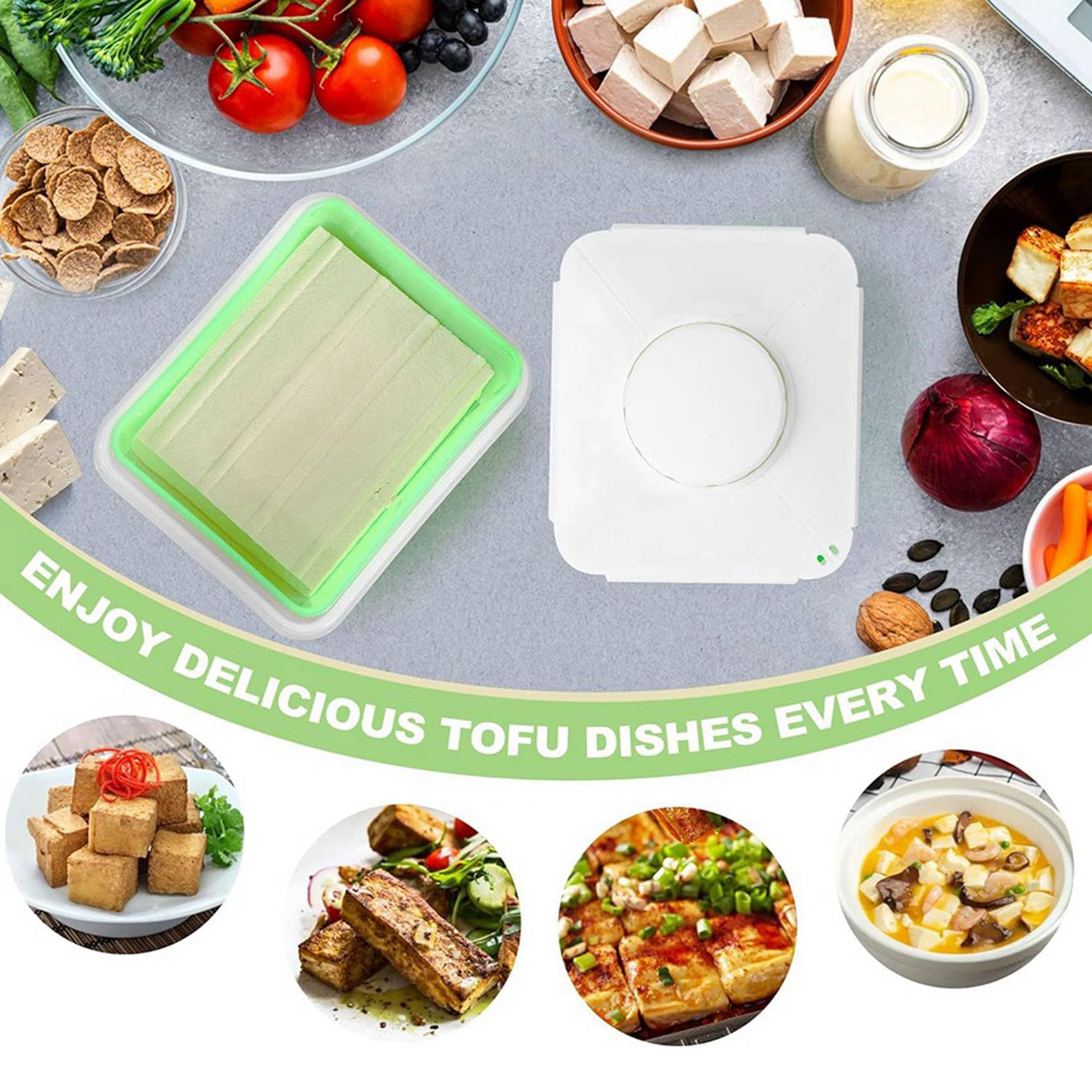 4X Tofupresse, Verstellbare Tofupresse, Spülmaschinenfest, Große Vegane Tofupresse mit Abtropfschale, Schnelles Entnehmen