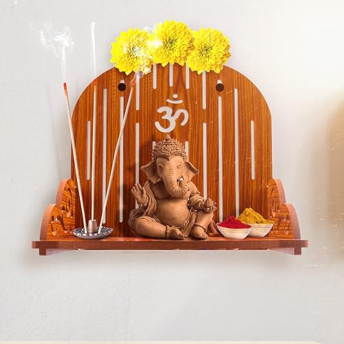 Miniatura 2 de Mesa colgante de madera para colgar en la pared, templo Pooja Mandir, estante de soporte para almacenamiento y decoración de ídolos para oficina en