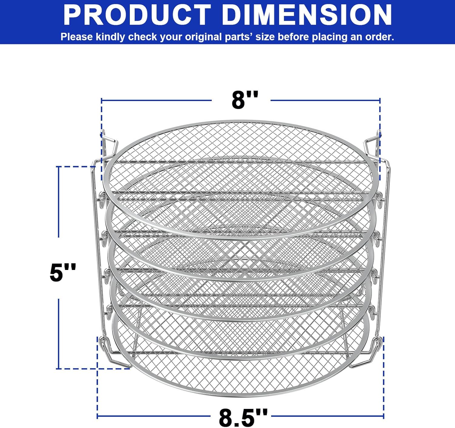 Dehydrator Rack for Ninja Foodi Instant Pot 8 Quart Pressure Cooker & Air Fryer Grill Accessories Stainless Steel 5-Stackable Layers w/5-Pack Silicone Non-stick Dehydrating Mats, for Beef Jerky Fruits