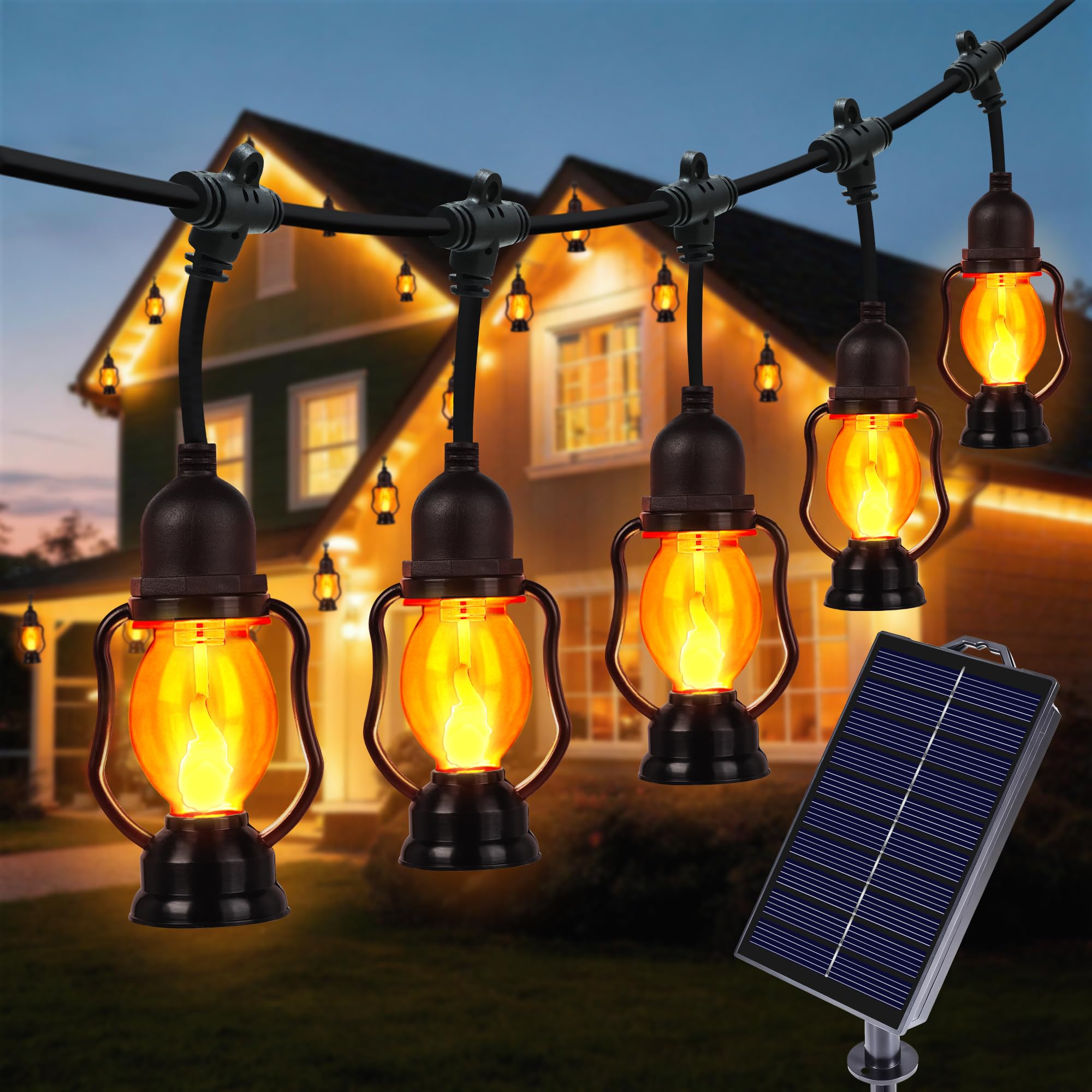 Geemoo Solar Lichterkette Aussen, 6.5M 10 Glühbirnen Retro Lichterkette Außen Solar, Solarlichterkette Außen Wetterfest mit Flackernder Flamme Laternen für Draußen Garten Balkon Camping Party Deko
