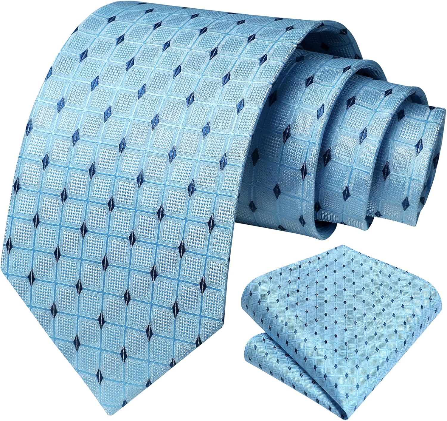 HISDERN Mens Ties Plaid Tie and Pocket Square Set Classic Woven Formal Checkered Neckties & Handkerchief Wedding Party - Image 2