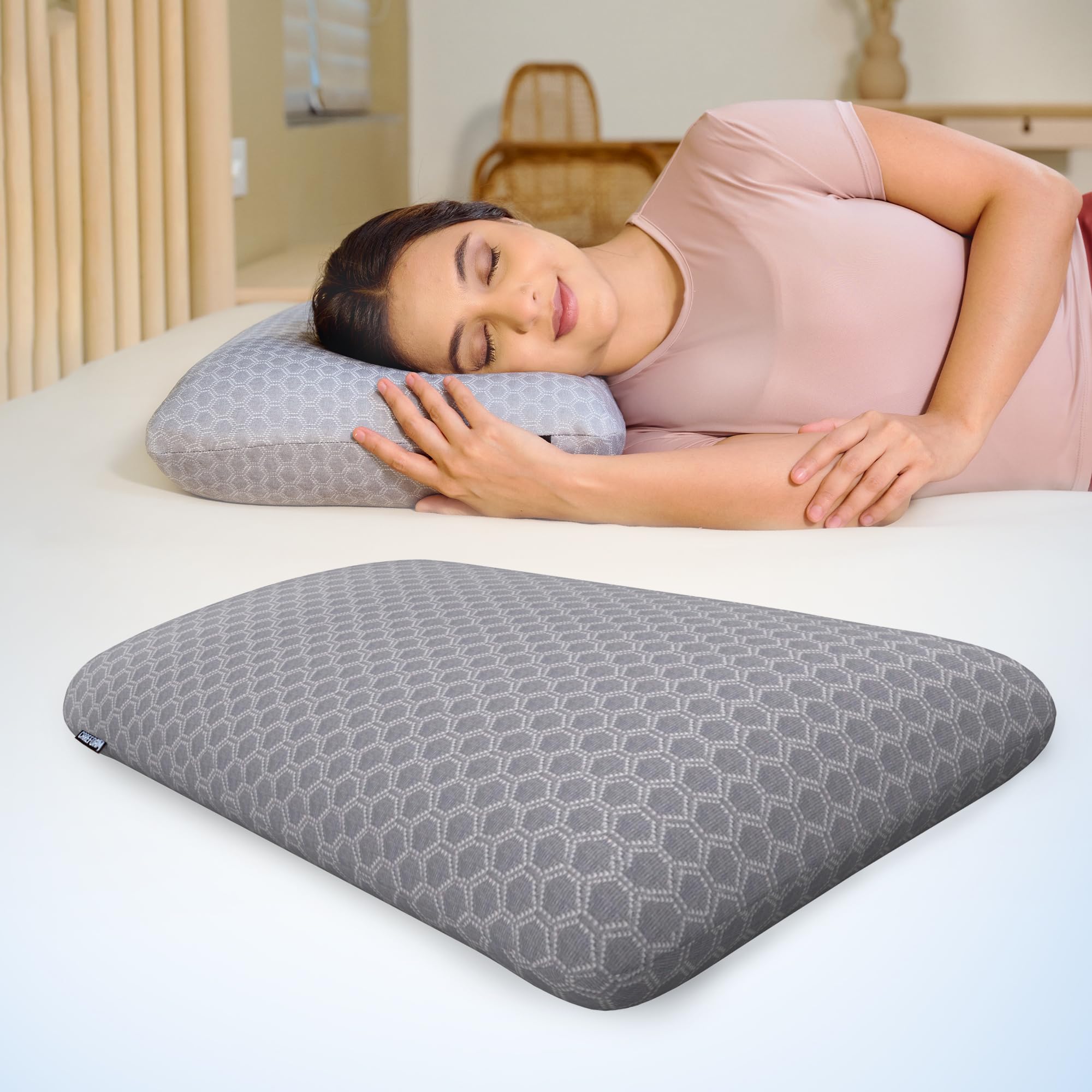 CareFoam Ventilated Cooling Gel Memory Foam Pillow, Orthopedic Pillow for Sleeping & Neck Pain Relief with Premium Removable Zipper Cover | 20x13x4 Inch | Queen (Pack of 2) | Grey Jacquard Cover-image-13