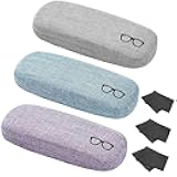3 Pack Hard Shell Eyeglasses Case, Unisex Portable Glasses Protection Case Linen Fabrics Glasses Case