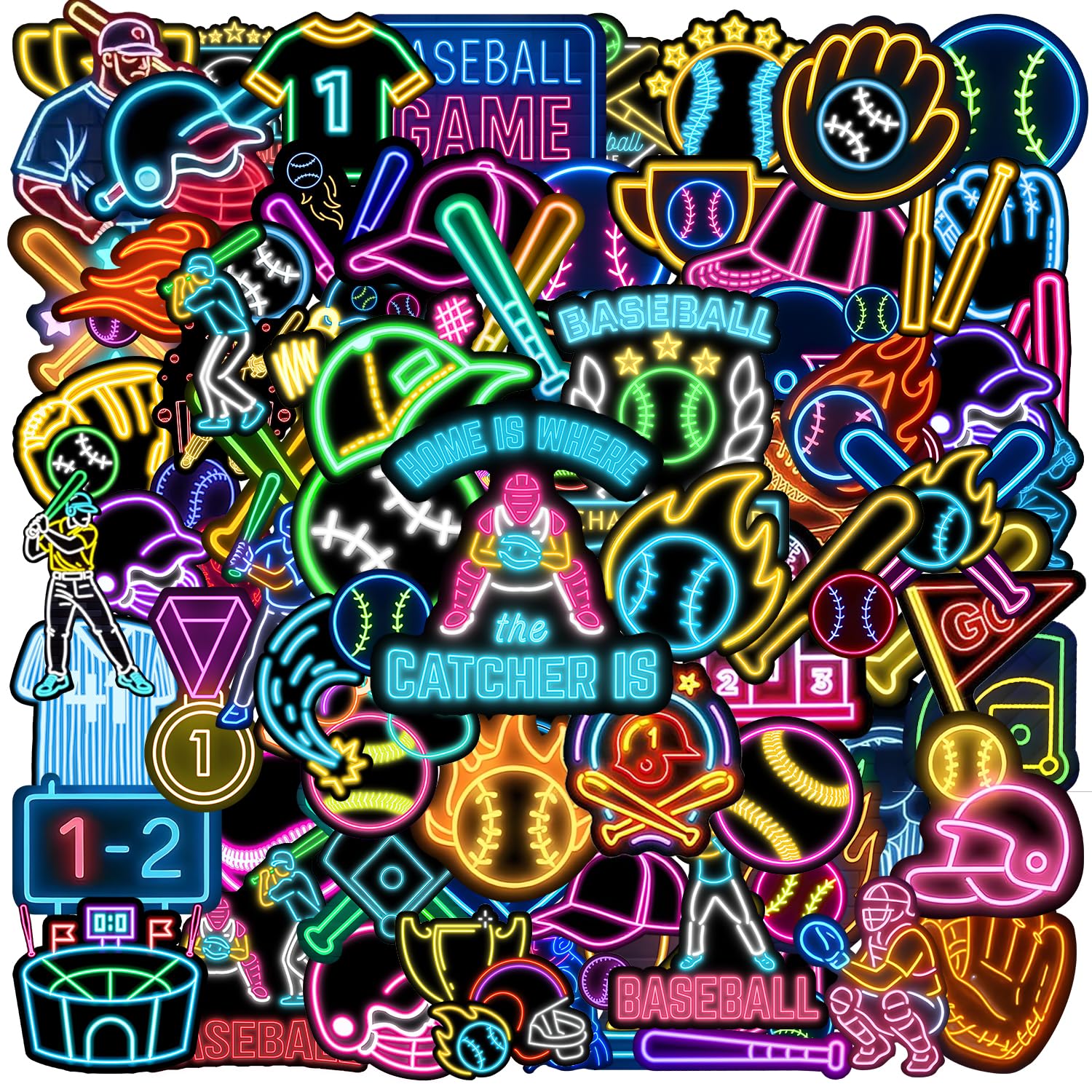 Photo 1 of 120PCS Neon Baseball Stickers Baseball Party Favors Birthday Party Decorations Vinyl Waterproof Stickers for Water Bottle Laptop Luggage Helmet