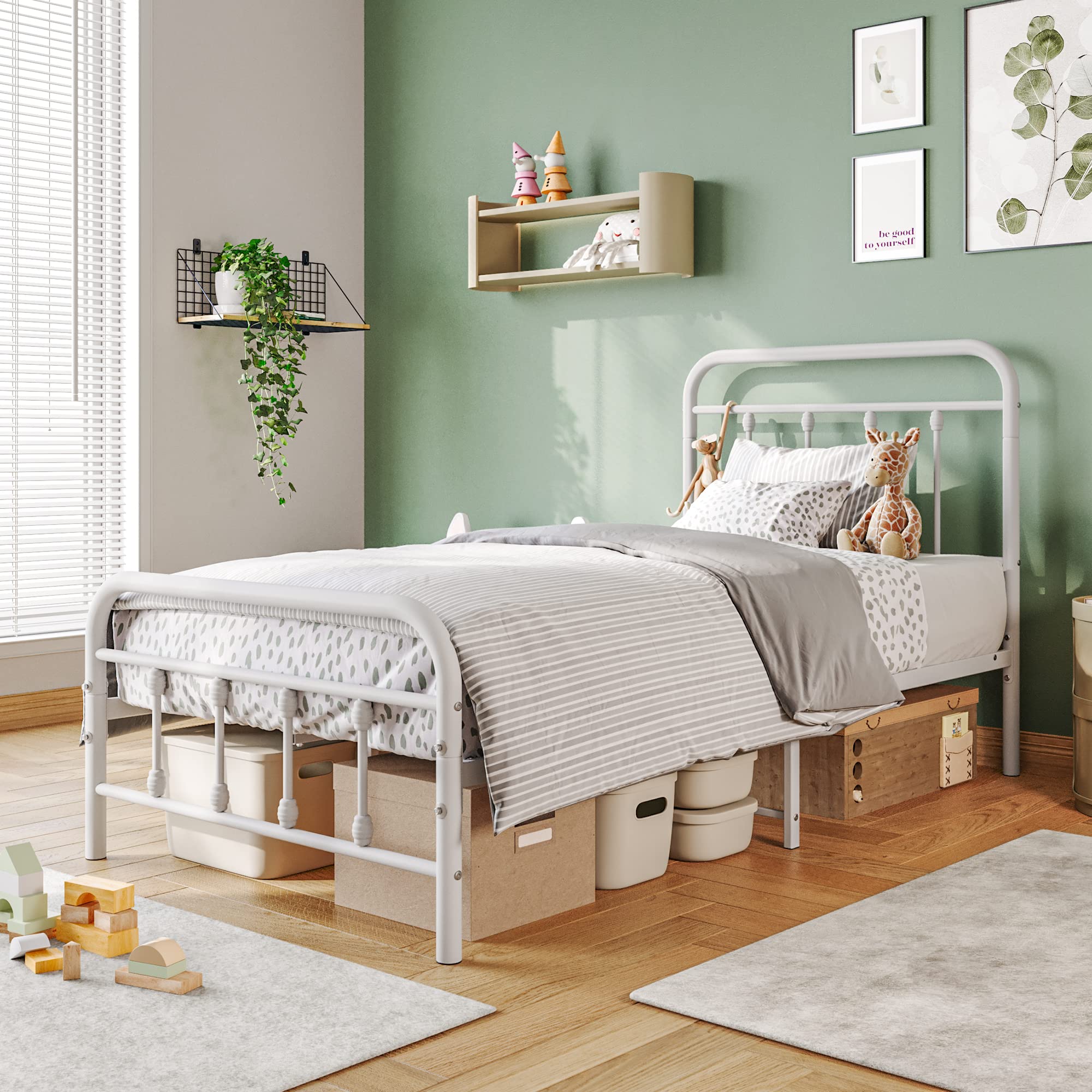 Elegant Home Products Vintage Twin Size Bed Frame with Headboard and