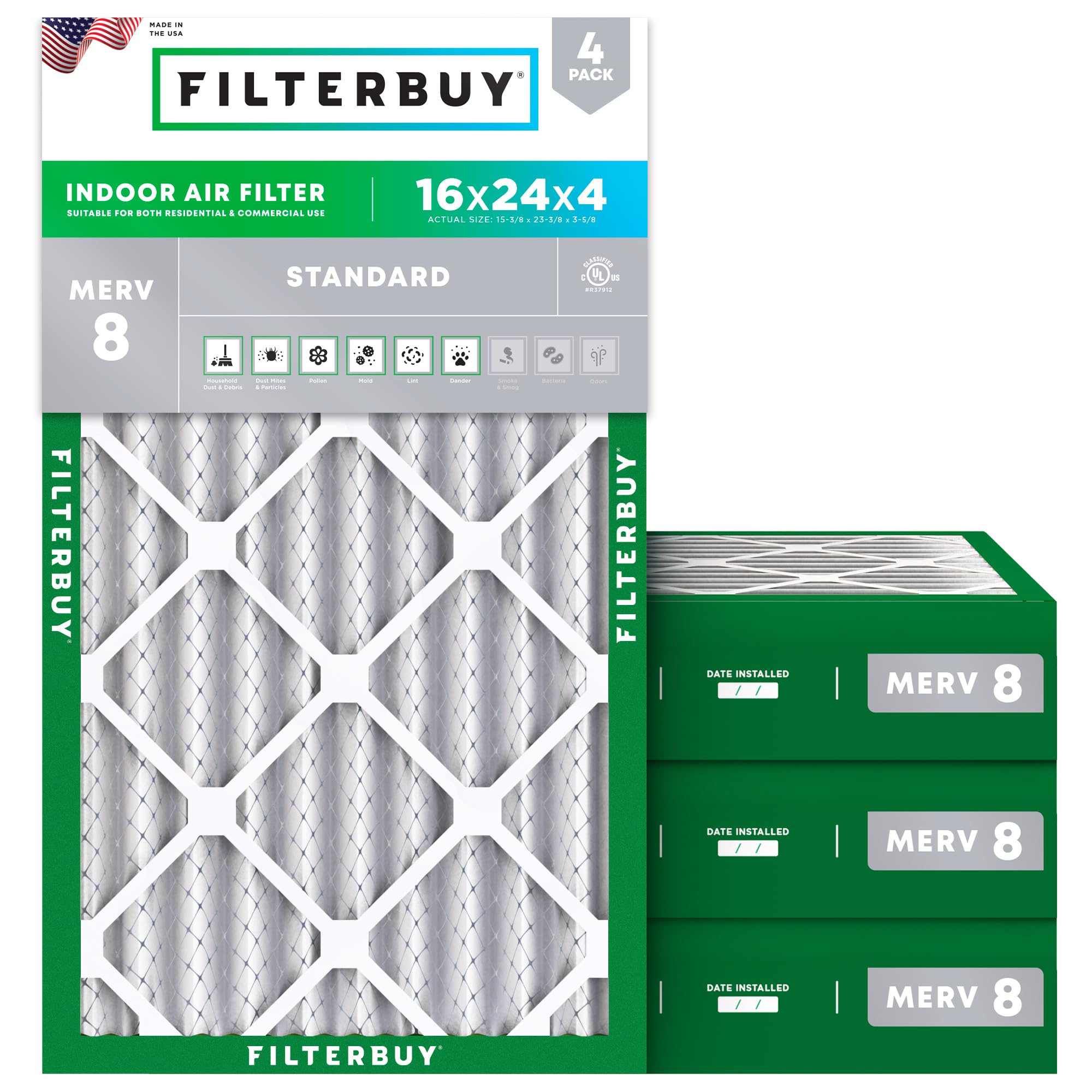 Filterbuy 16x24x4 Air Filter 4-Pack