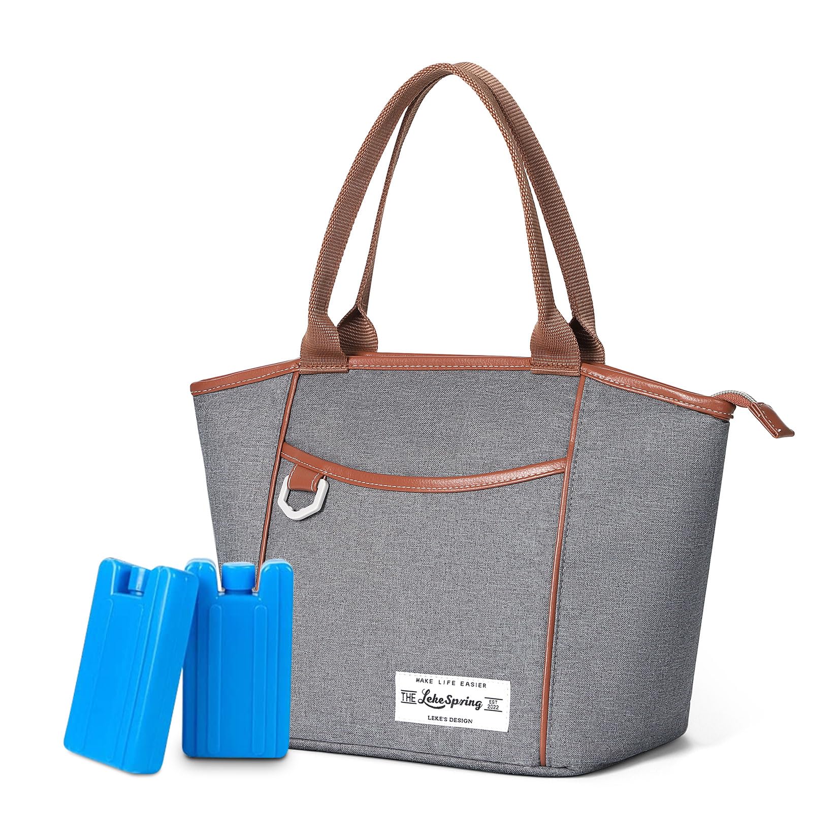 LekeskyLunch Bag for Women Work Lunch Bag Insulated Lunch Bag Top Opening Curved Lunch Bag,Grey with Ice Pack