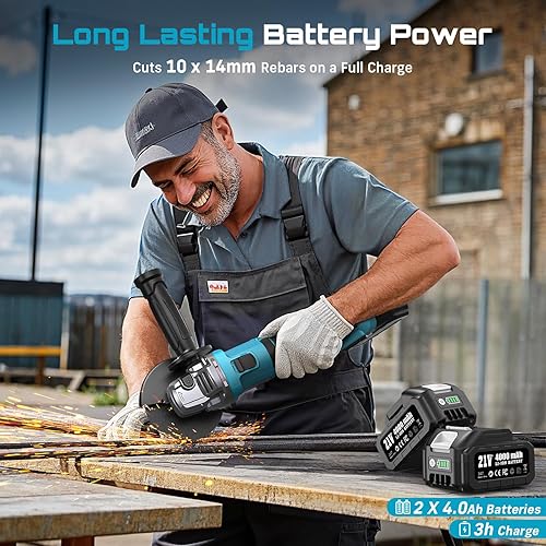 Miniatura 2 de SEESII Amoladora angular inalámbrica de 4-12 pulgadas, herramienta de amoladora de batería sin escobillas de 21 V con 2 baterías de 4.0 Ah, 10000