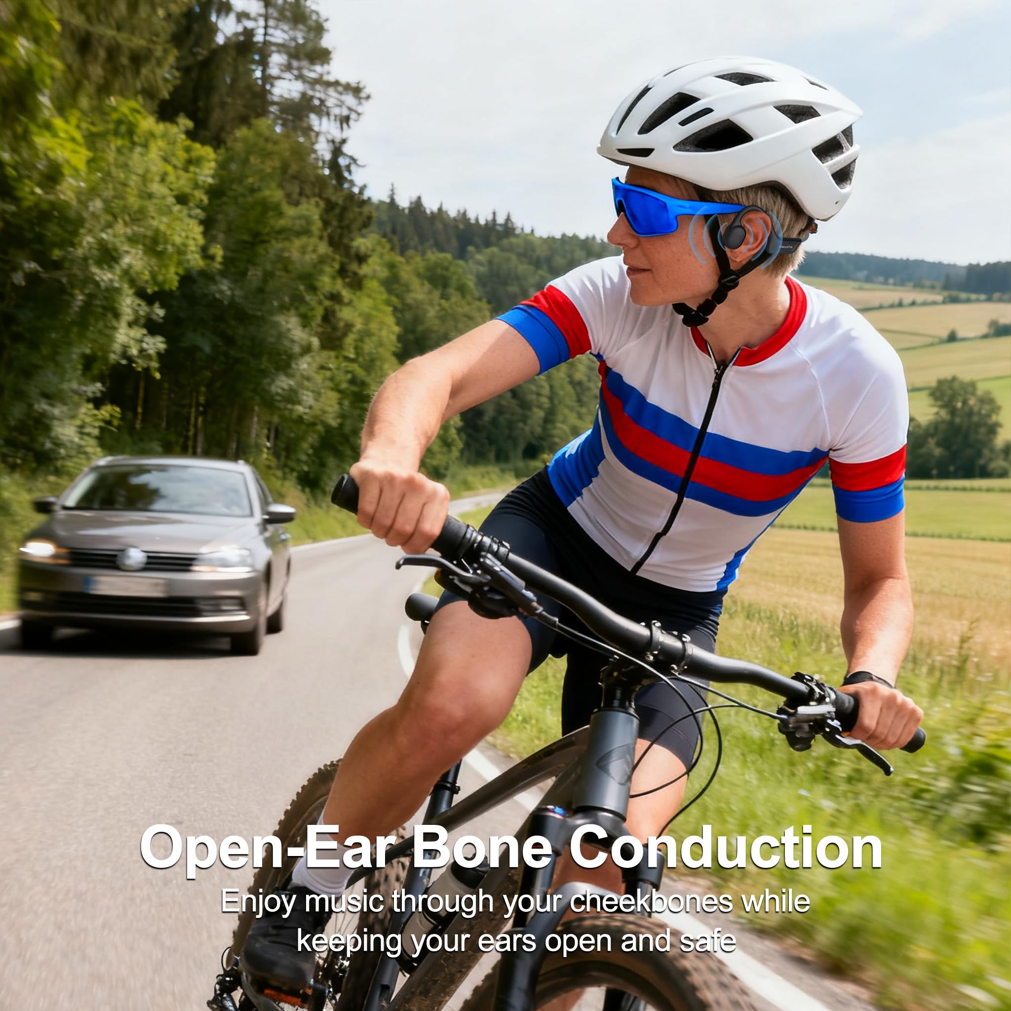 Cuffie a conduzione ossea, impermeabili IPX7, auricolari sportivi Bluetooth 5.3 con microfono integrato, durata di riproduzione 10 ore, per ciclismo, palestra, escursionismo, allenamento (grigio)