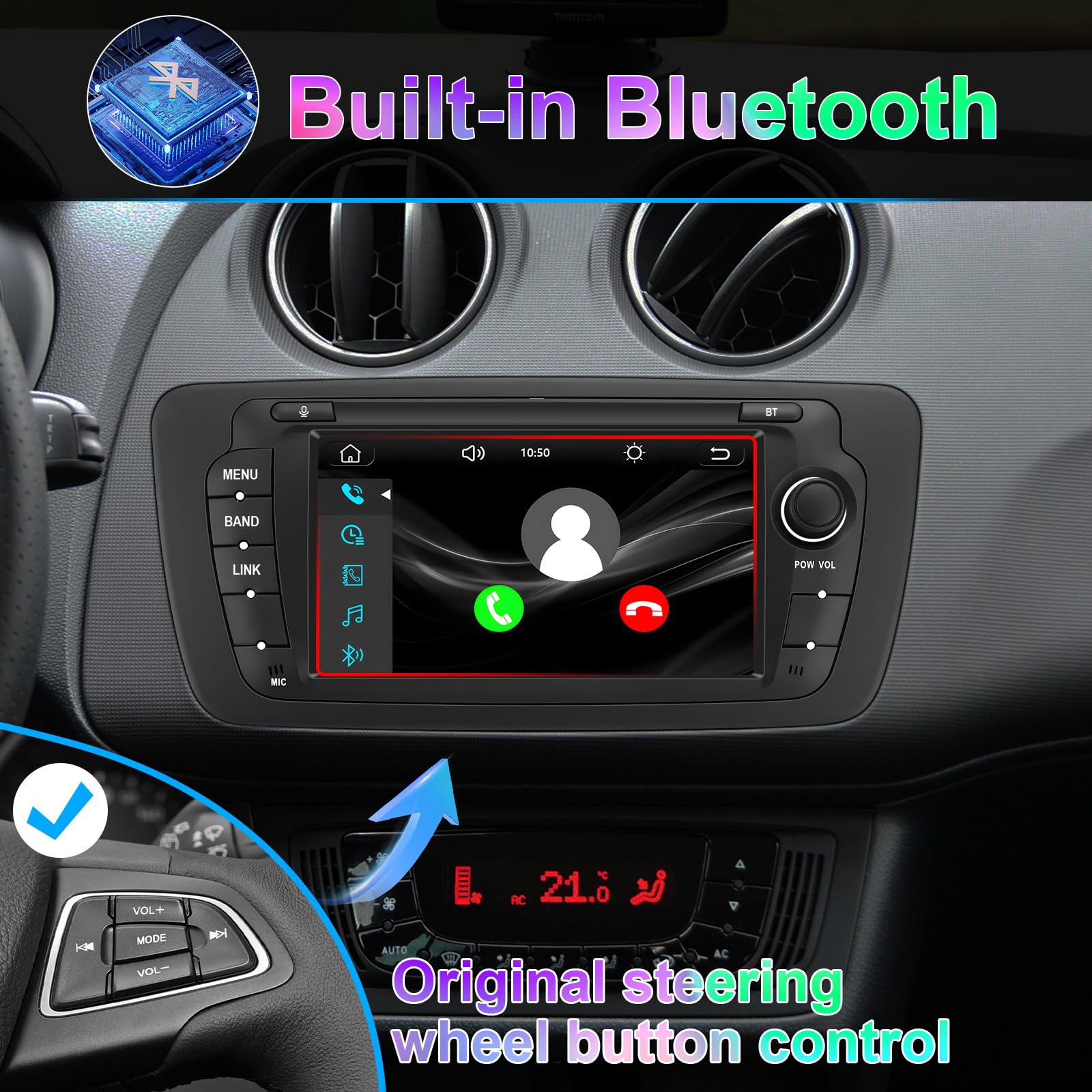 Autoradio Linux pour Seat Ibiza 6j (2009-2014)– démarrage en 3 Secondes | Écran IPS 7 pouces, CarPlay sans fil & Android Auto, AM/FM/RDS DSP USB Bluetooth micro commandes au volant – prêt à brancher