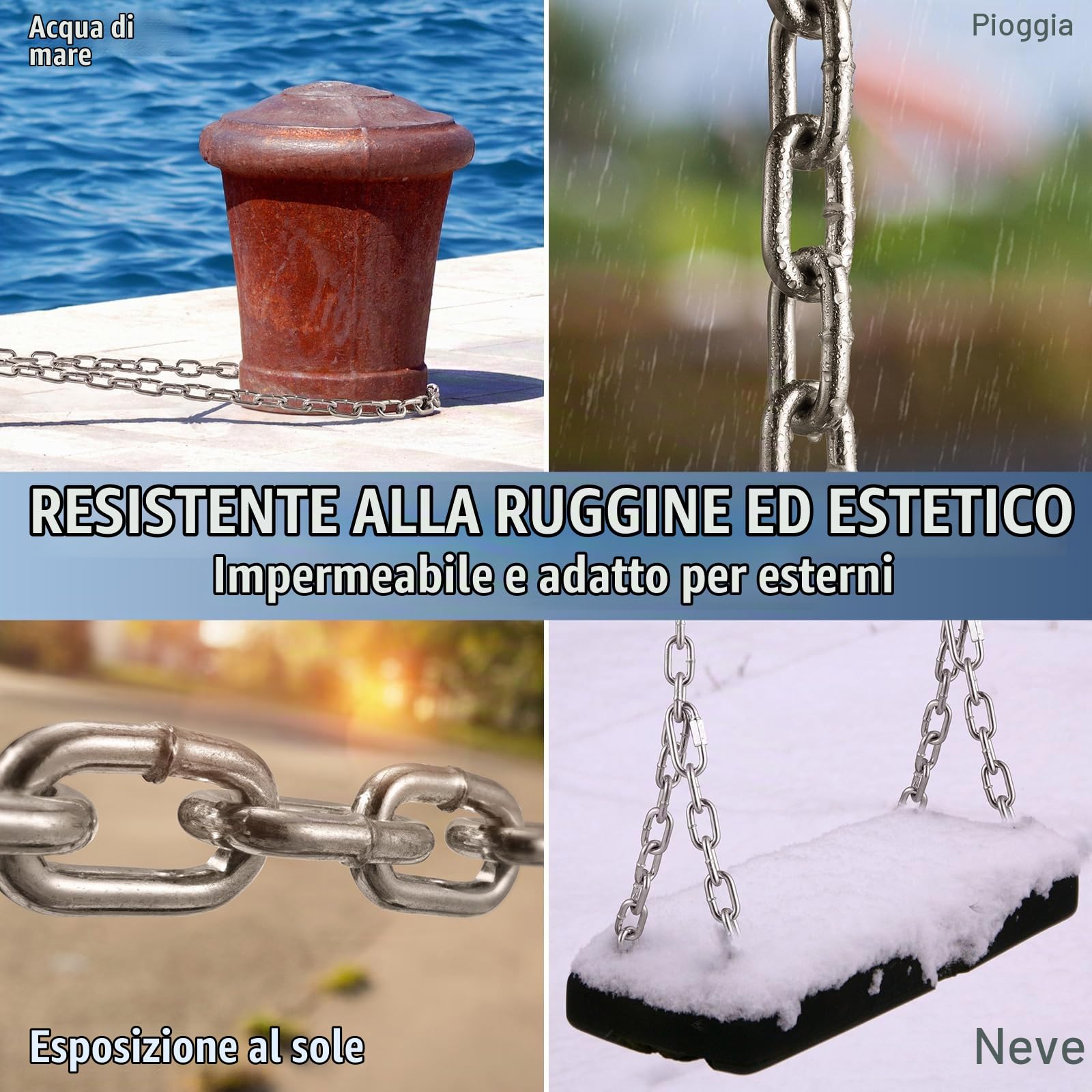 VEVOR Catena a maglie in acciaio al carbonio zincato, 7,3 mm x 28 m, Capacità di carico 756 kg, Due connettori rapidi, Catena per traino, Sospensione, Campeggio, Catena traino di sicurezza da auto