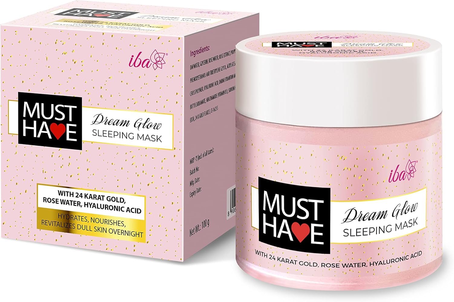 Iba Must Have Dream Glow Sleeping Mask with 24K Gold Overnight Radiant Face Pack For Glowing & Hydrating Skin, Night Gel Mask with Rose Water, Hyaluronic Acid Improve Skin Glow | Halal Certified & Iba Must Have Dream Glow Sleeping Mask with 24K Gold Overnight Radiant Face Pack For Glowing & Hydrating Skin, Night Gel Mask with Rose Water, Hyaluronic Acid Improve Skin Glow | Halal Certified &