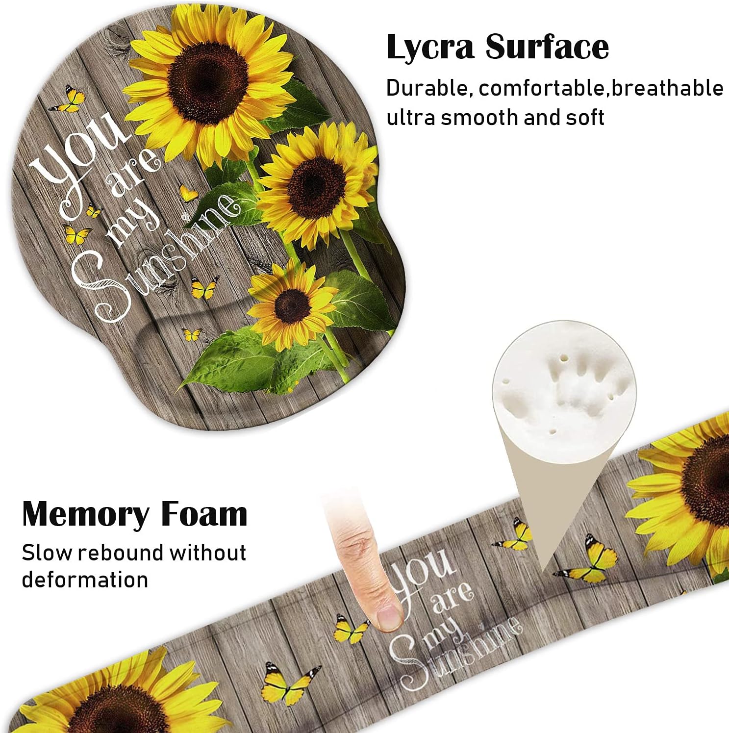Keyboard Wrist Rest and Mouse Wrist Rest Pad Set with Coasters,Non-Slip Rubber Base Ergonomic Gaming Mousepad for Home Office Working Studying Easy Typing & Pain Relief, You are My Sunshine, Sunflower