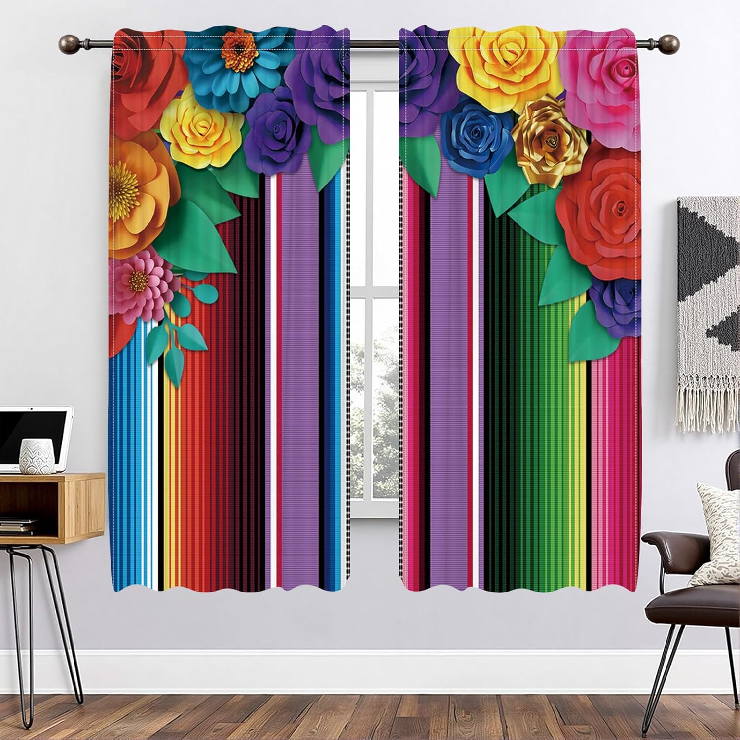 82 x 84 Inches Tropical Palm Leaves Summer Window Curtain Plant Jungle Garden Nature Eco Theme Plant Living Room Balcony Bedroom Decoration Window Decor Drapes 2 Panel