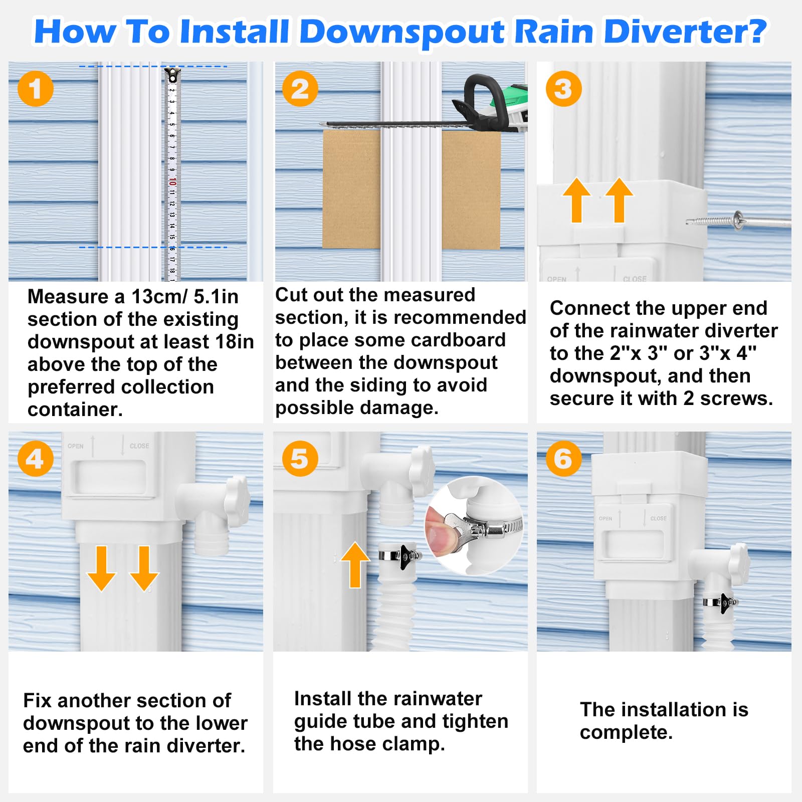 WADEO Sistema de recolección de agua de lluvia, desviador de bajante para bajantes residenciales de 2 x 3 pulgadas o 3 x 4 pulgadas, kit desviador de barril de lluvia con válvula ajustable y filtro,