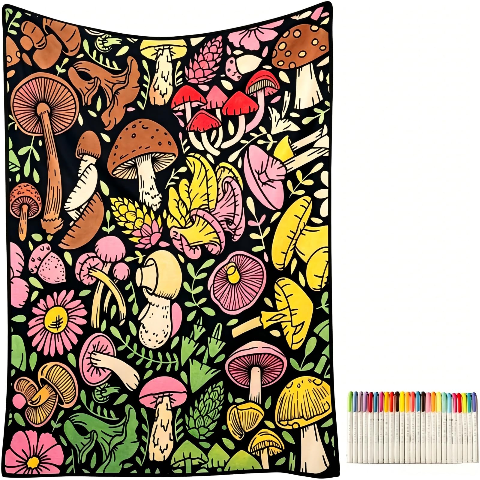 DIY-Maldecke 150×115 Cm,Wiederverwendbare Painting Blanket, Coloring Blanket Mit 24 Farben Pinsel - Waschbare Coloring Blankets Für Kinder & Erwachsene, Kreatives Bastel-set (Farbe 1)