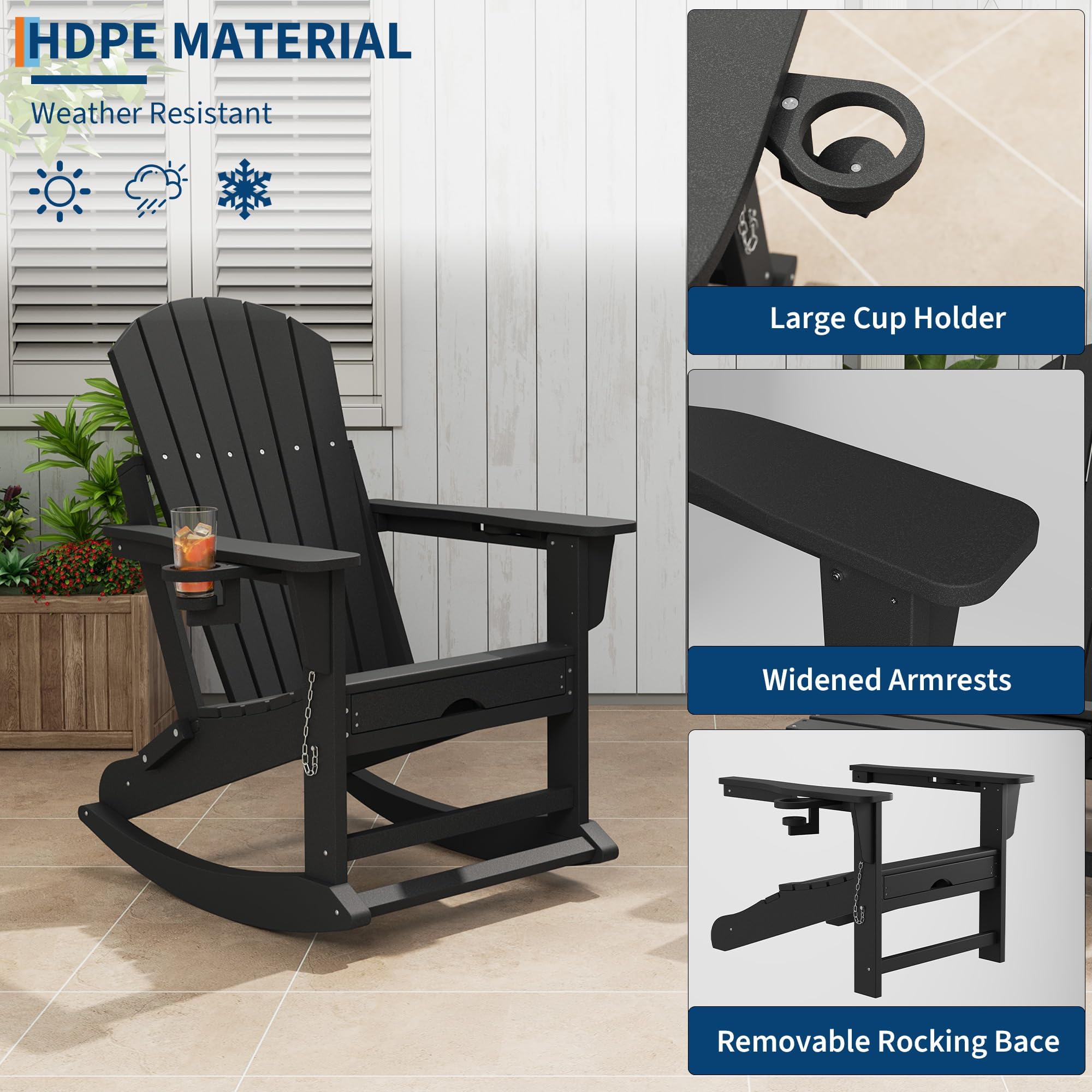 Klappbarer Adirondack Stuhl Mit Fußstütze & 2 Getränkehalter, Loungesessel Gartenstuhl Wetterfestes HDPE Gartensessel Für Garten, Terrasse Und Balkon, 181 kg Tragfähigkeit