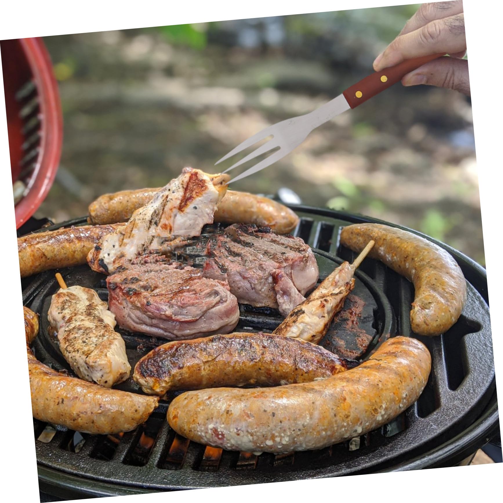 SHINEOFI Juego de Utensilios para Barbacoa 8 Piezas Mango de Madera Acero Inoxidable Delantal de Barbacoa Negro Accesorios Multifuncionales para Exterior Camping y Parrilla al Aire