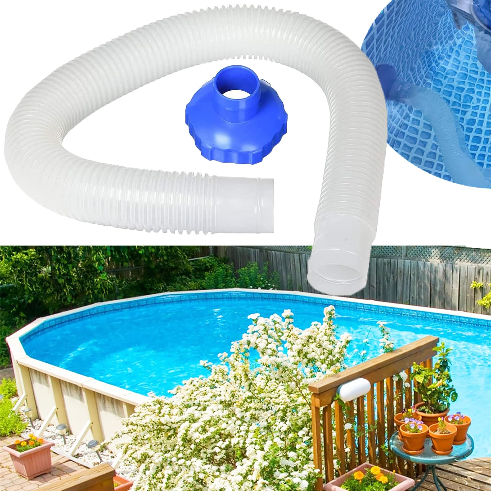 Adaptateur et Tuyau pour Skimmer de Piscine, 70cm 1.5in In-tex 25016 Tuyau et Adaptateur pour écumoire de Piscine Kits D'écumoire pour Piscines Hors Sol pour In-tex Best-way