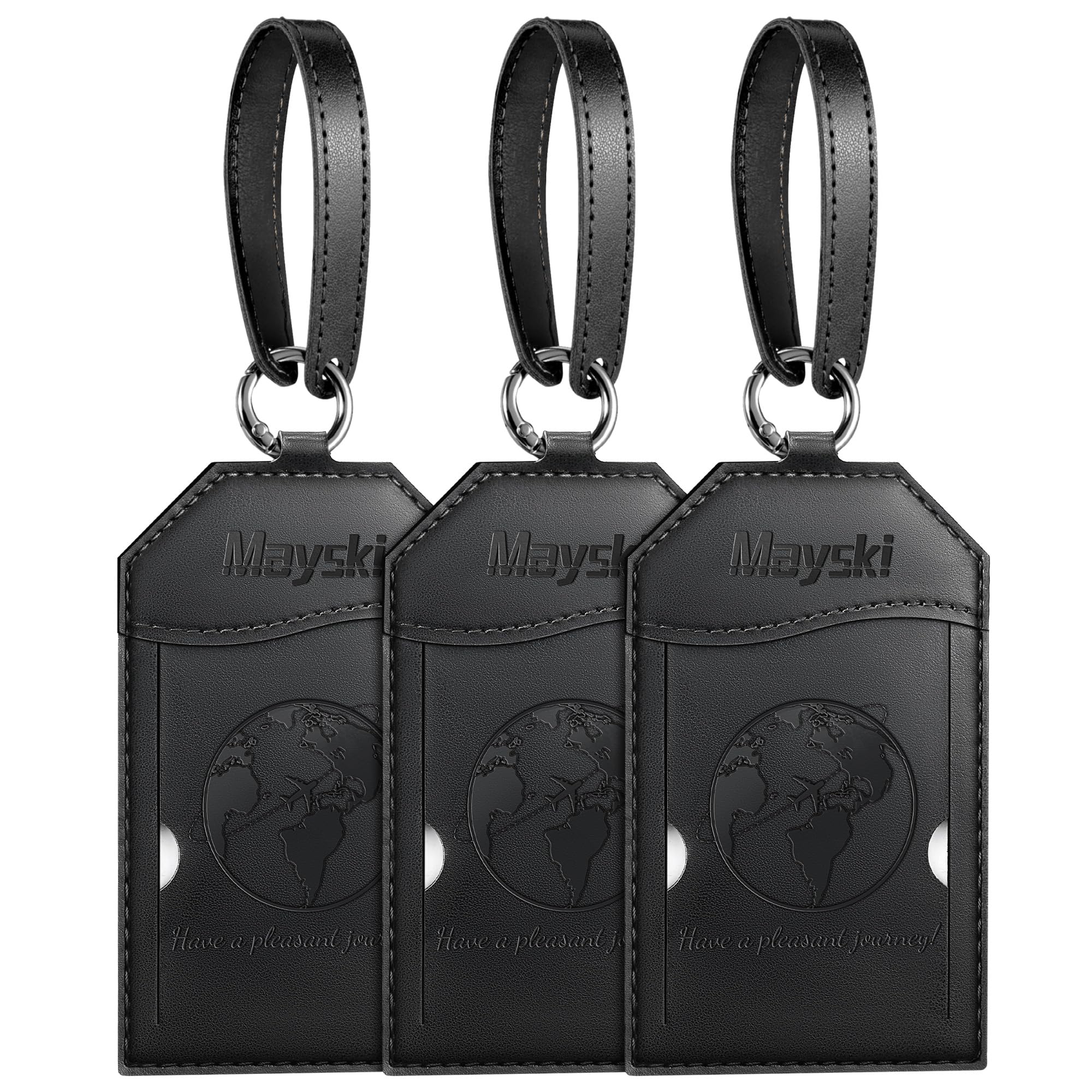 Mayski 3 Pack Luggage Tags, TSA Approved Suitcase Bag Tags with Name ID Card, Black Global