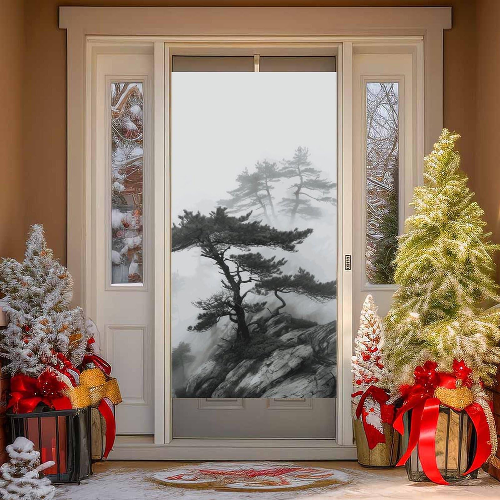 NTVOWPZO Foggy Mountain Pine Tree Door Curtains for Doorway Privacy Dividers Door Banner Blackout Curtains Fabric Door Window Curtain for Home Bedroom Kitchen Decor 35.4x70.9 in Decorative Banner