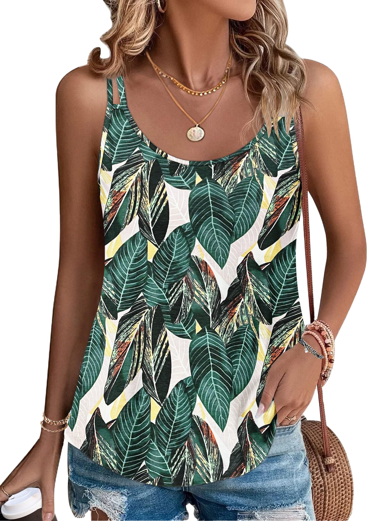 PLOKNRD Damen Tank Top Sommer Spaghetti Oberteile Ärmellose Rundhalsausschnitt Shirt Blusen Tops