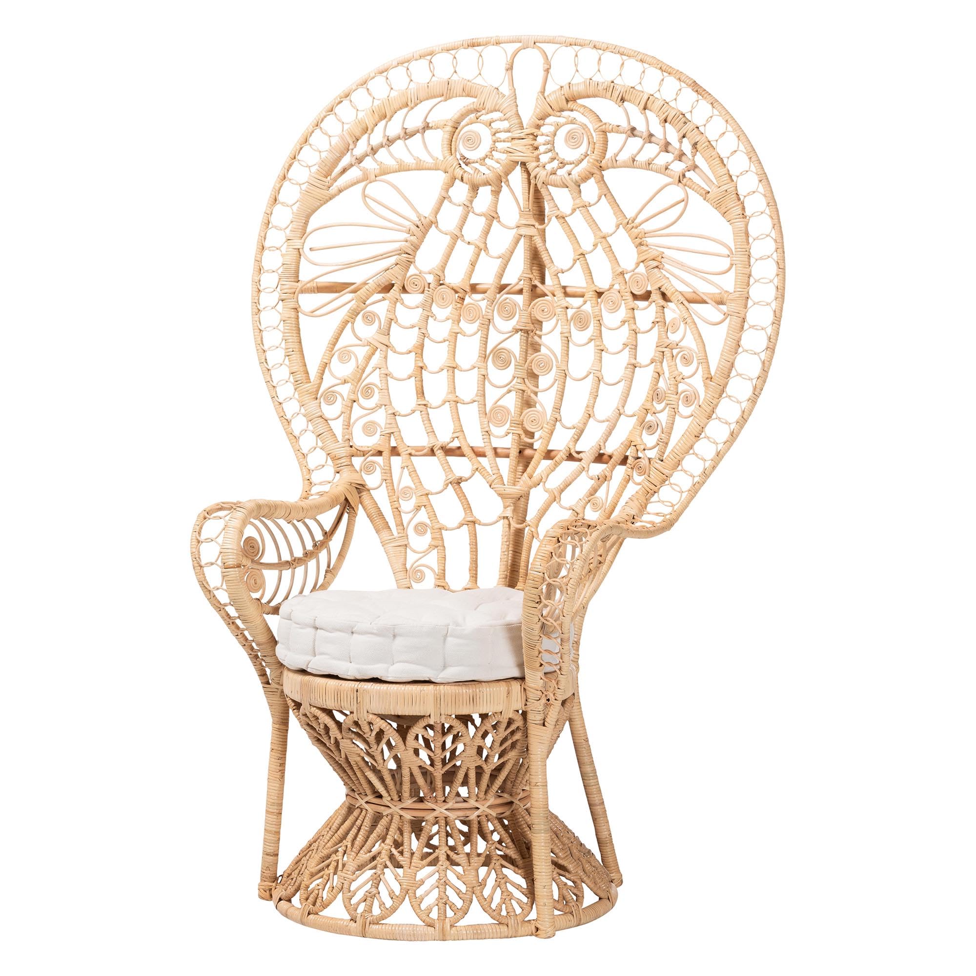 Photo 1 of *** MINOR DAMAGE***Bali & pari Kimiko Natural Rattan Peacock Chair with Cushion – Handwoven Wicker Accent Chair with Fan Backrest, Boho Coastal Statement Seating for Living Room or Event