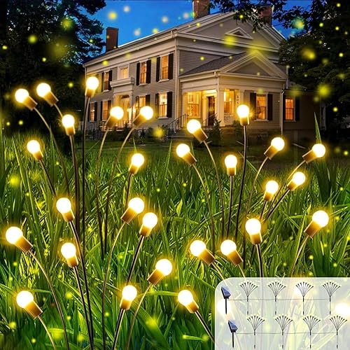 OZS Paquete de 8 luces solares de jardín de 64 LED en total, luces solares para exteriores, luces solares de luciérnaga, luces solares impermeables