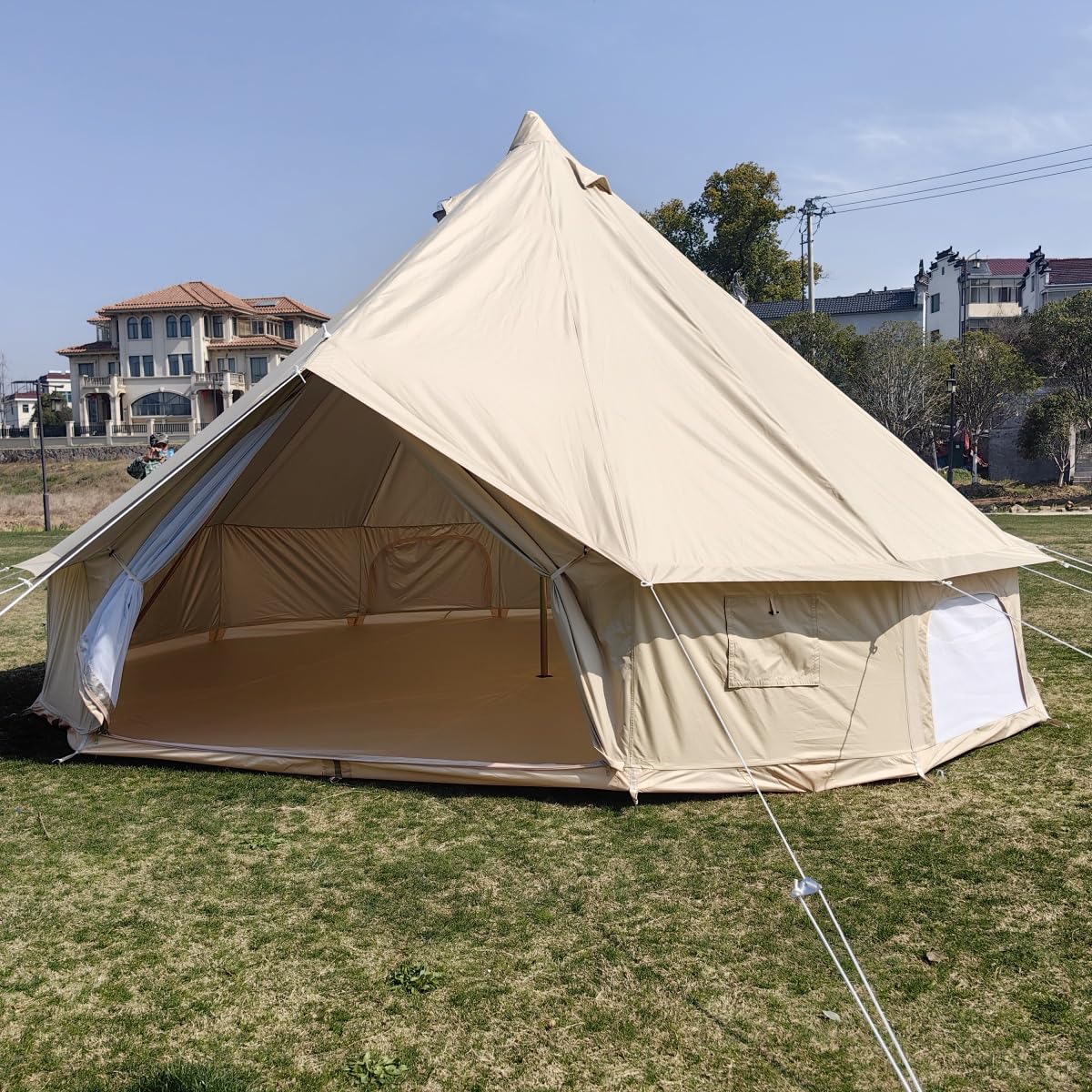 Outdoor Glamping 300D Oxford 5m Bell Zelt Camping 5 Meter Jurtezelt mit genähtem Grobblatt für Camping oder Festivals Sport & Freizeit