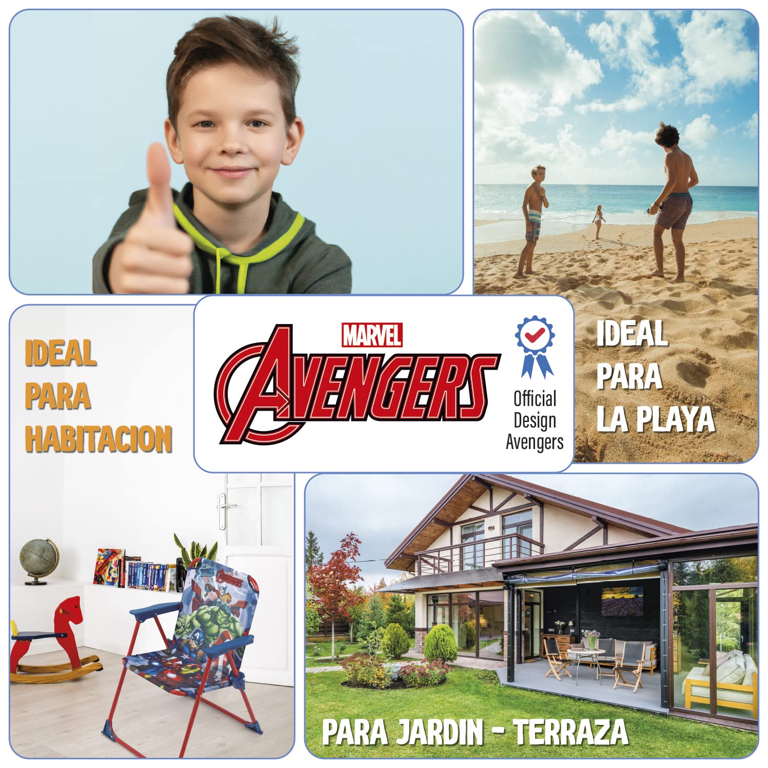 Avengers Chaise Pliante pour Enfant en Métal Dimensions: 38x32x53cm, Tissu, 38 x 32 x 53 cm