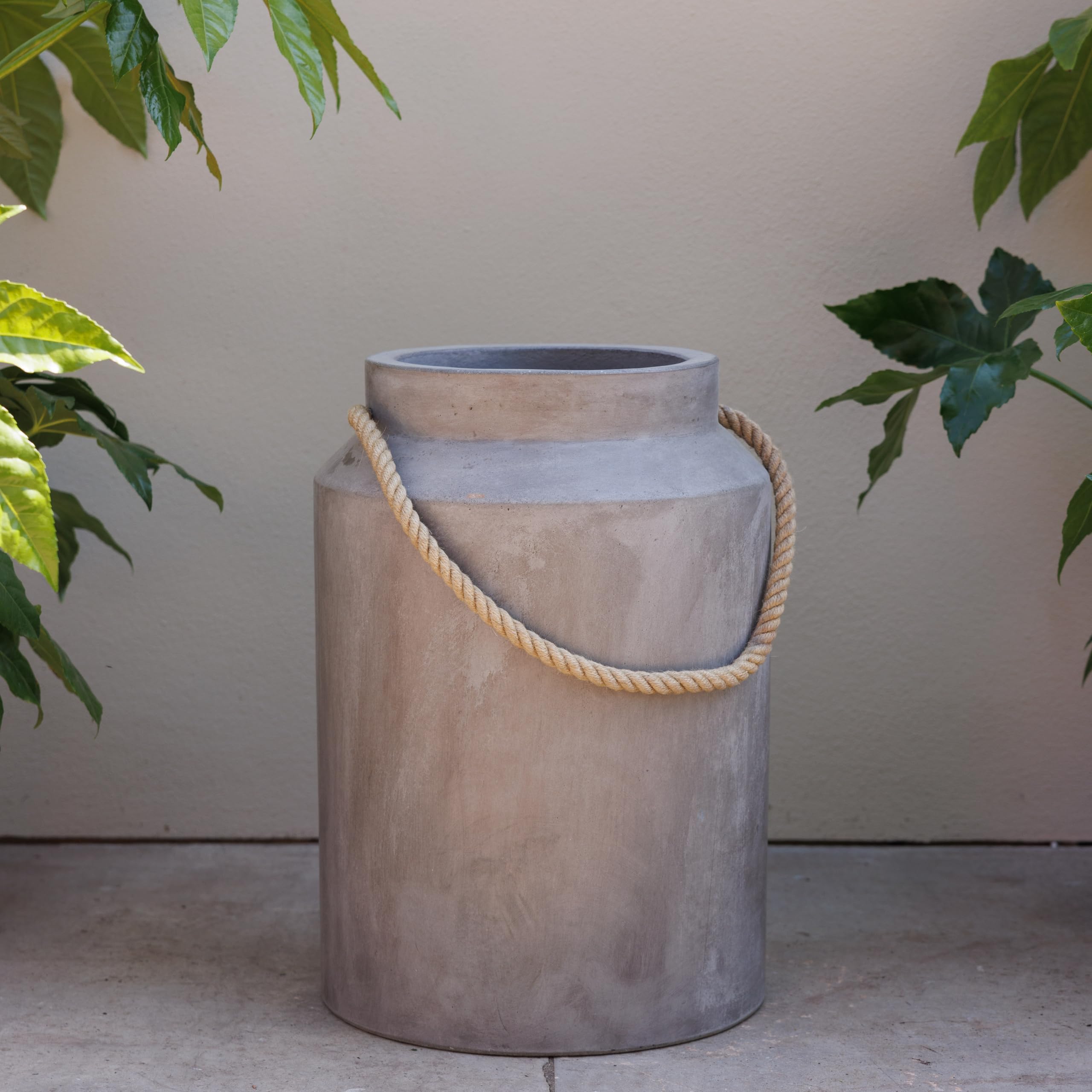 Primrose Tall Round Concrete Milk Can Outdoor Garden Planter In Grey 50Cm from B&Q