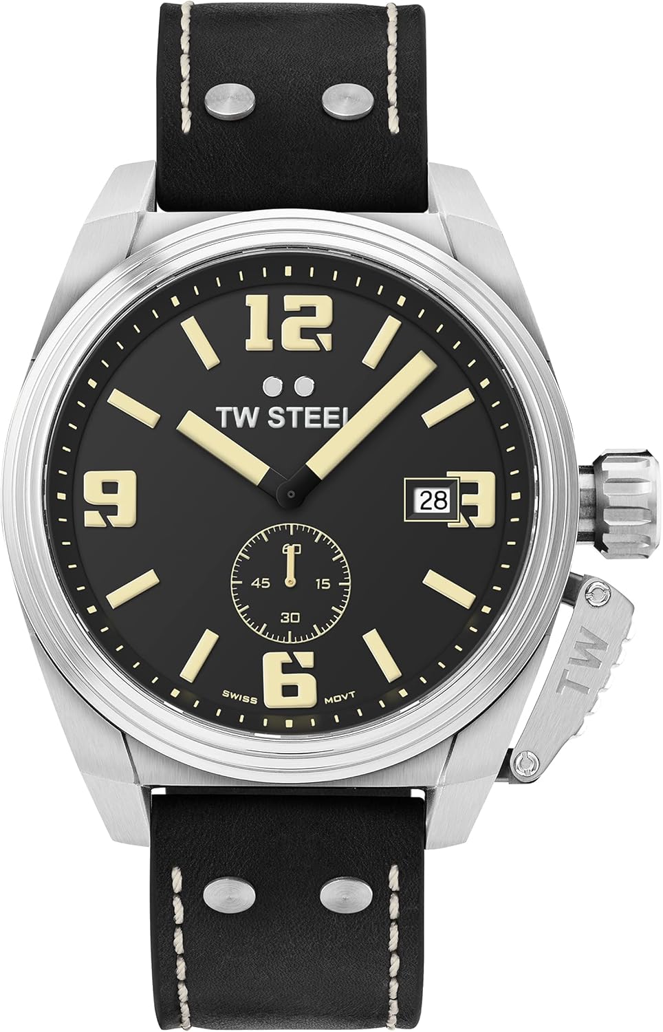 TW Steel New Canteen Mens 42mm Quartz Watch with Leather Strap, and Date Calendar TW Steel New Canteen Mens 42mm Quartz Watch with Leather Strap, and Date Calendar